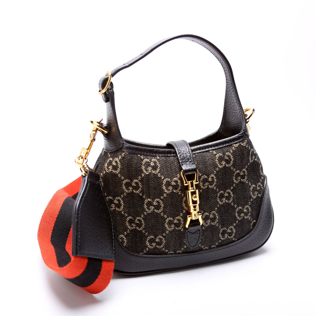 Gucci 685127 Jackie 1961 Mini Hobo GG Denim Black/Tan/Orange