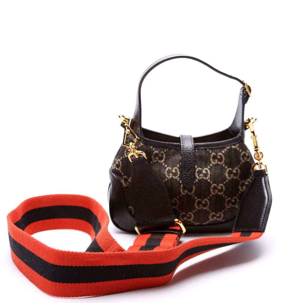 Gucci 685127 Jackie 1961 Mini Hobo GG Denim Black/Tan/Orange