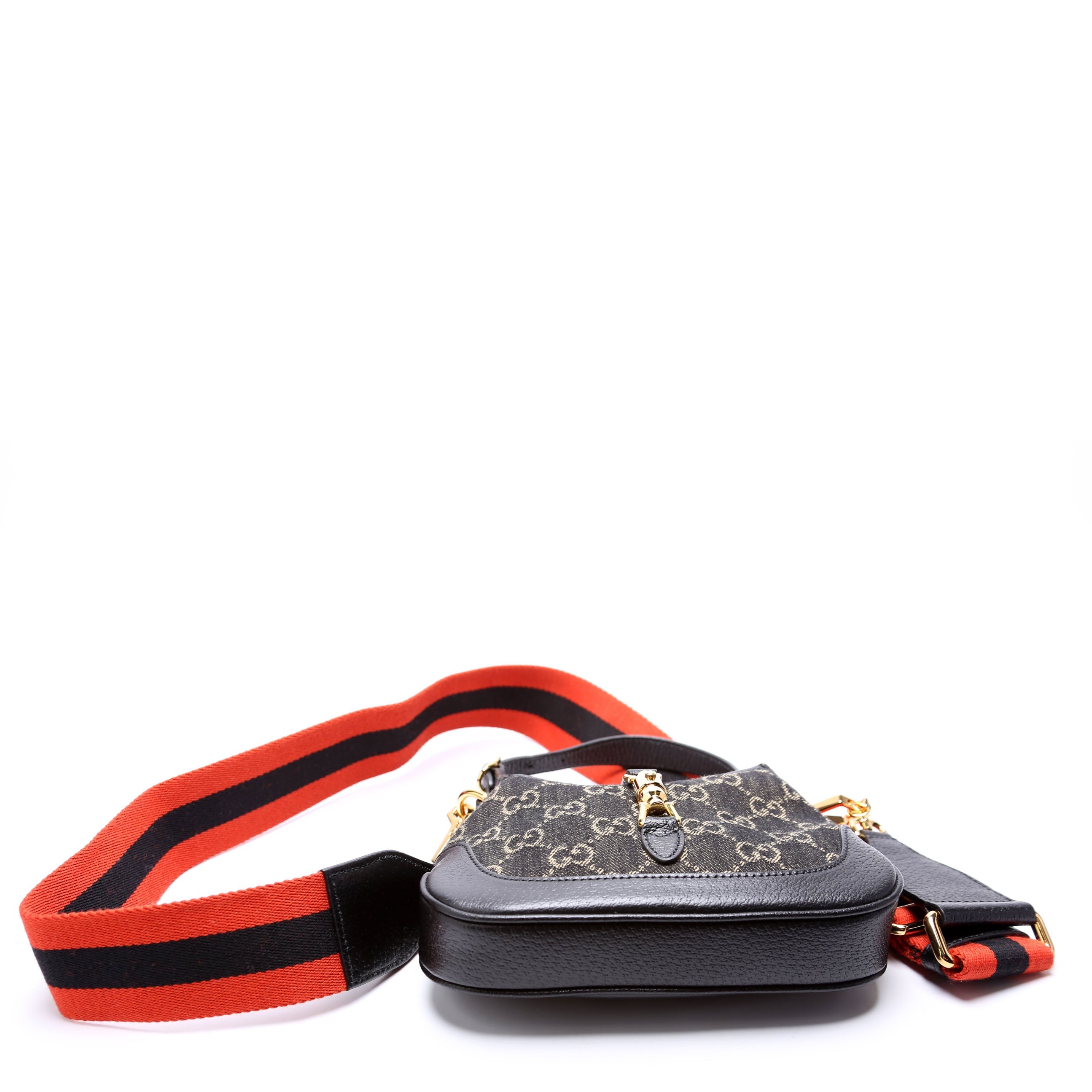 Gucci 685127 Jackie 1961 Mini Hobo GG Denim Black/Tan/Orange