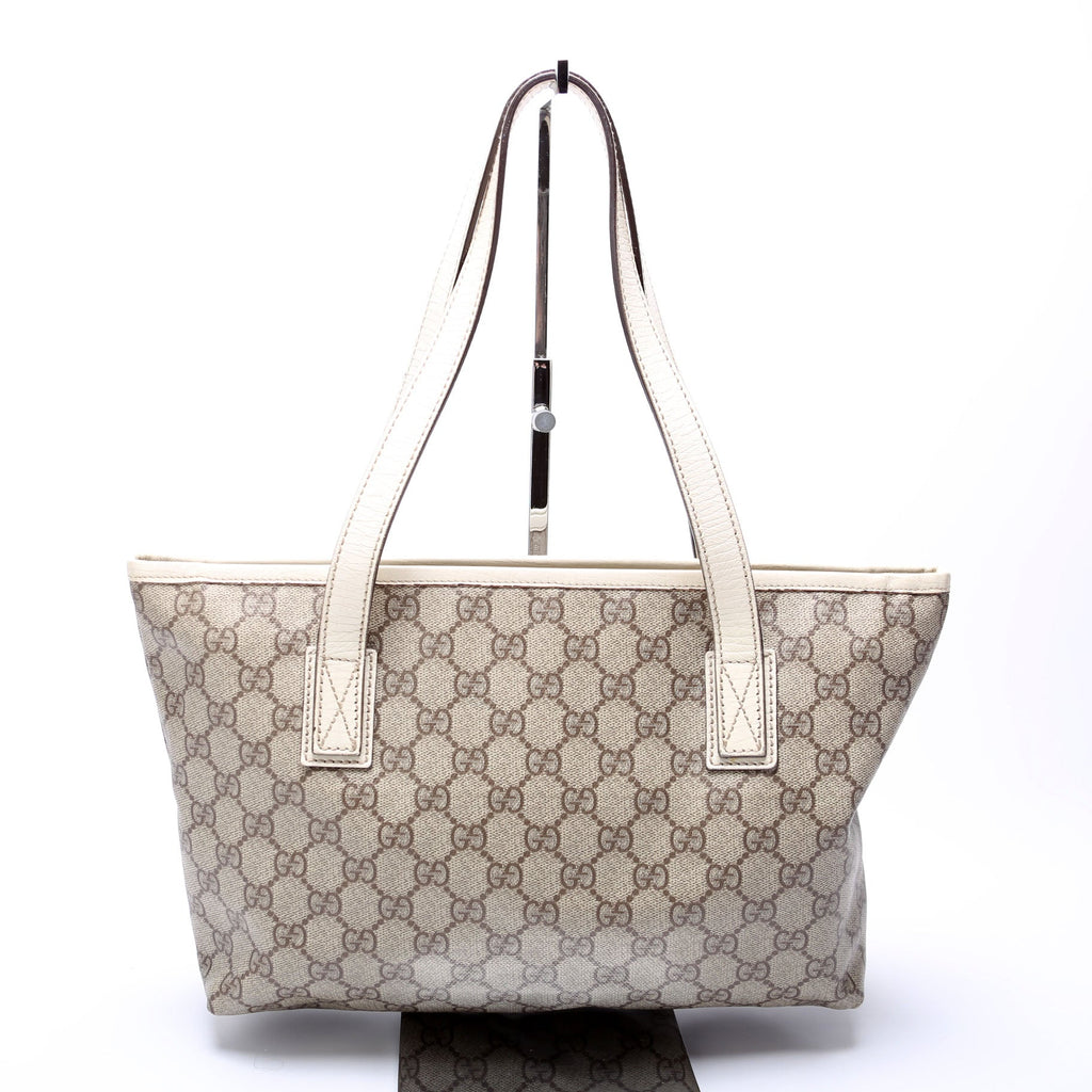 181086 GG Supreme Small Zip Tote Tan and White
