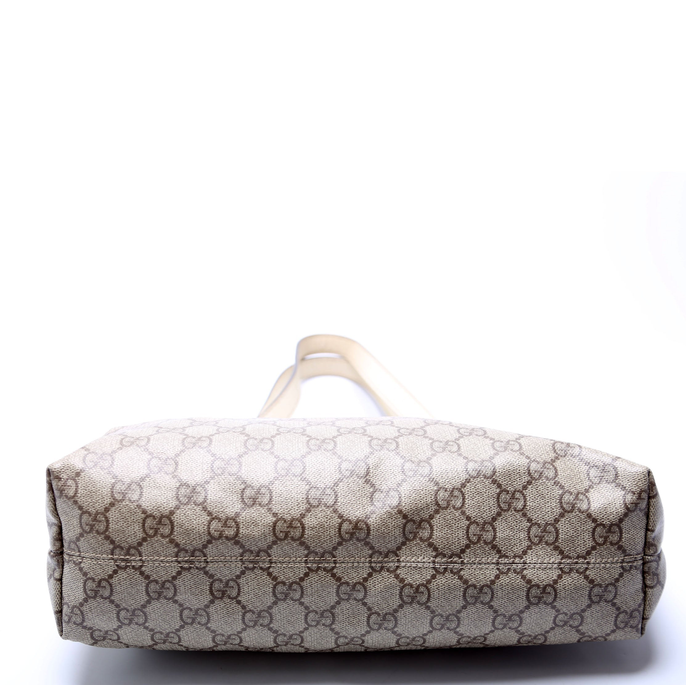181086 GG Supreme Small Zip Tote Tan and White