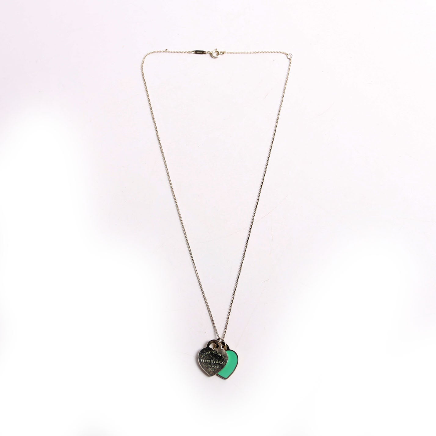 Please Return Small Double Enamel Heart Necklace 925/Teal