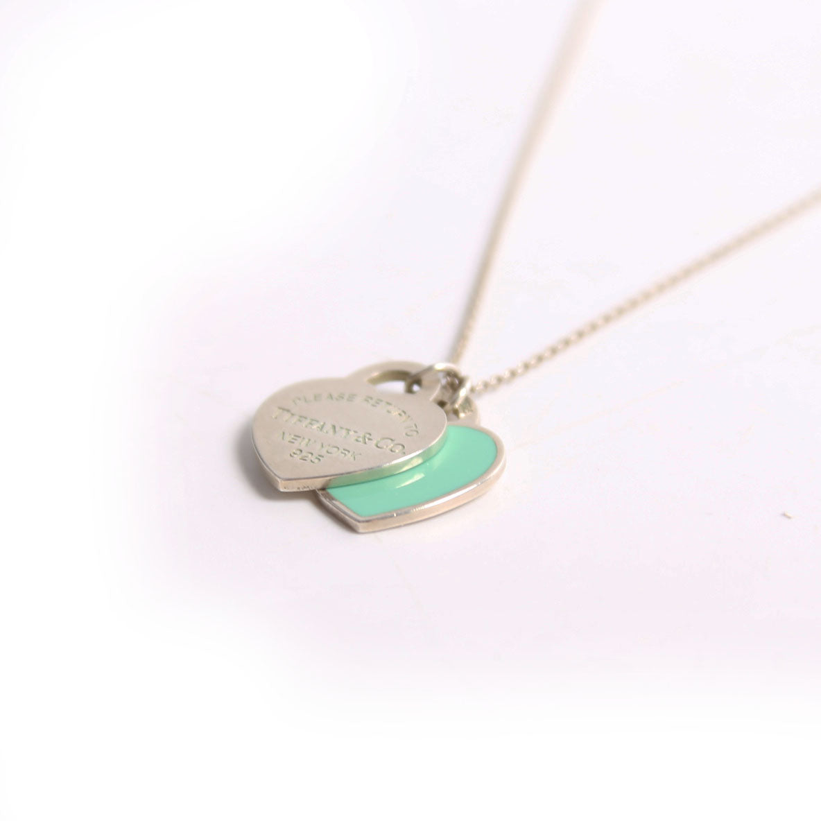 Please Return Small Double Enamel Heart Necklace 925/Teal