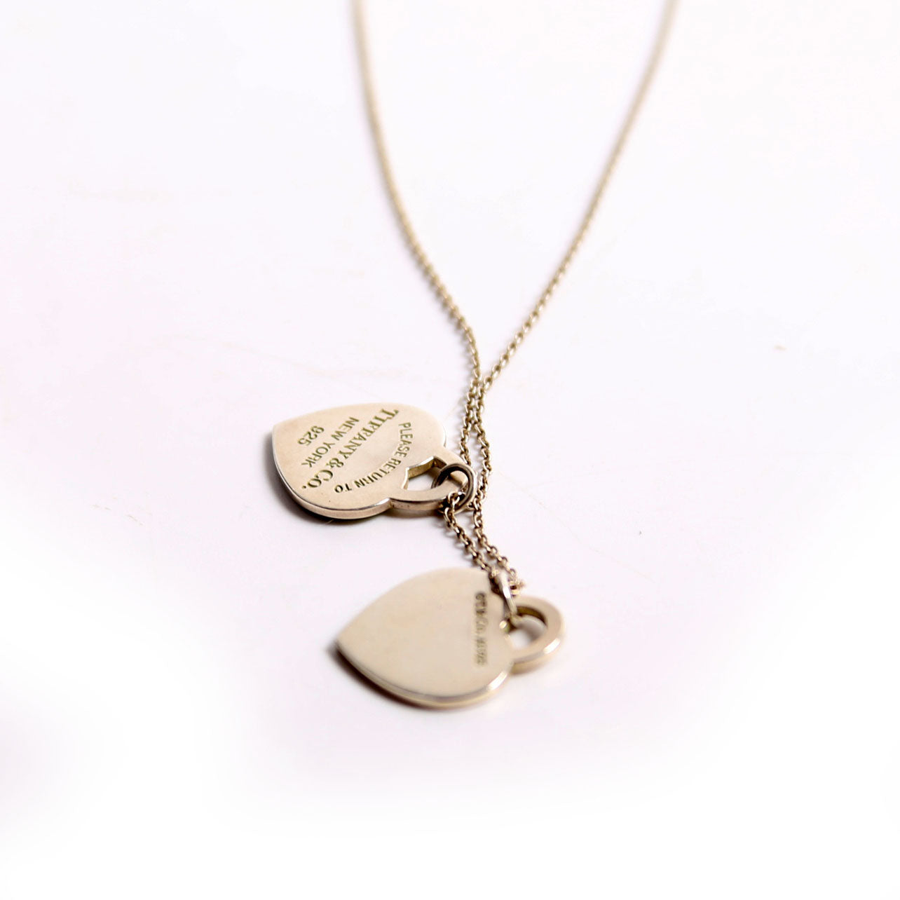Please Return Small Double Enamel Heart Necklace 925/Teal
