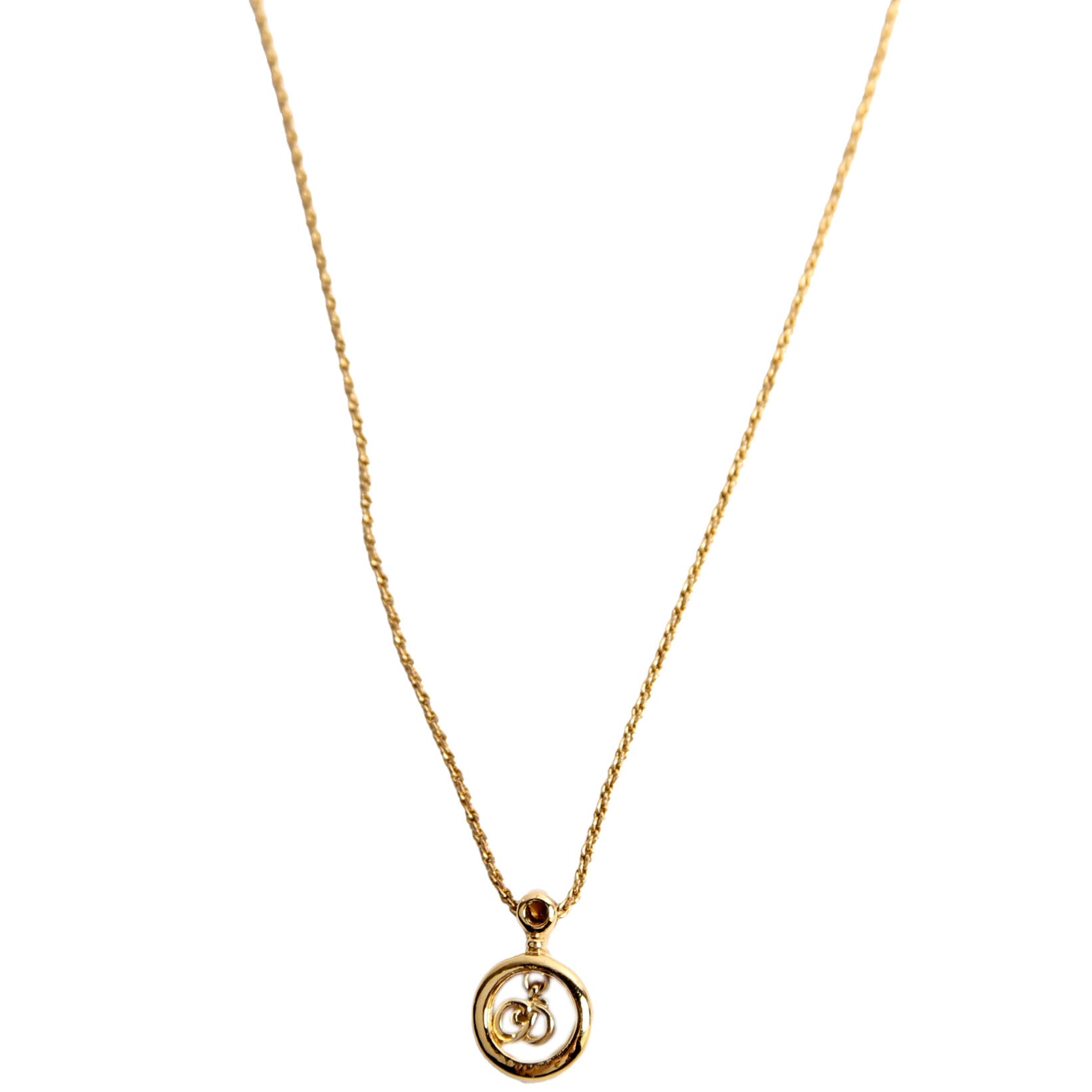 Dior Vintage Circle CD Pendant Necklace Gold