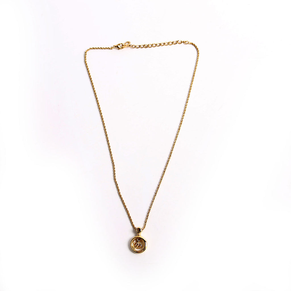 Dior Vintage Circle CD Pendant Necklace Gold