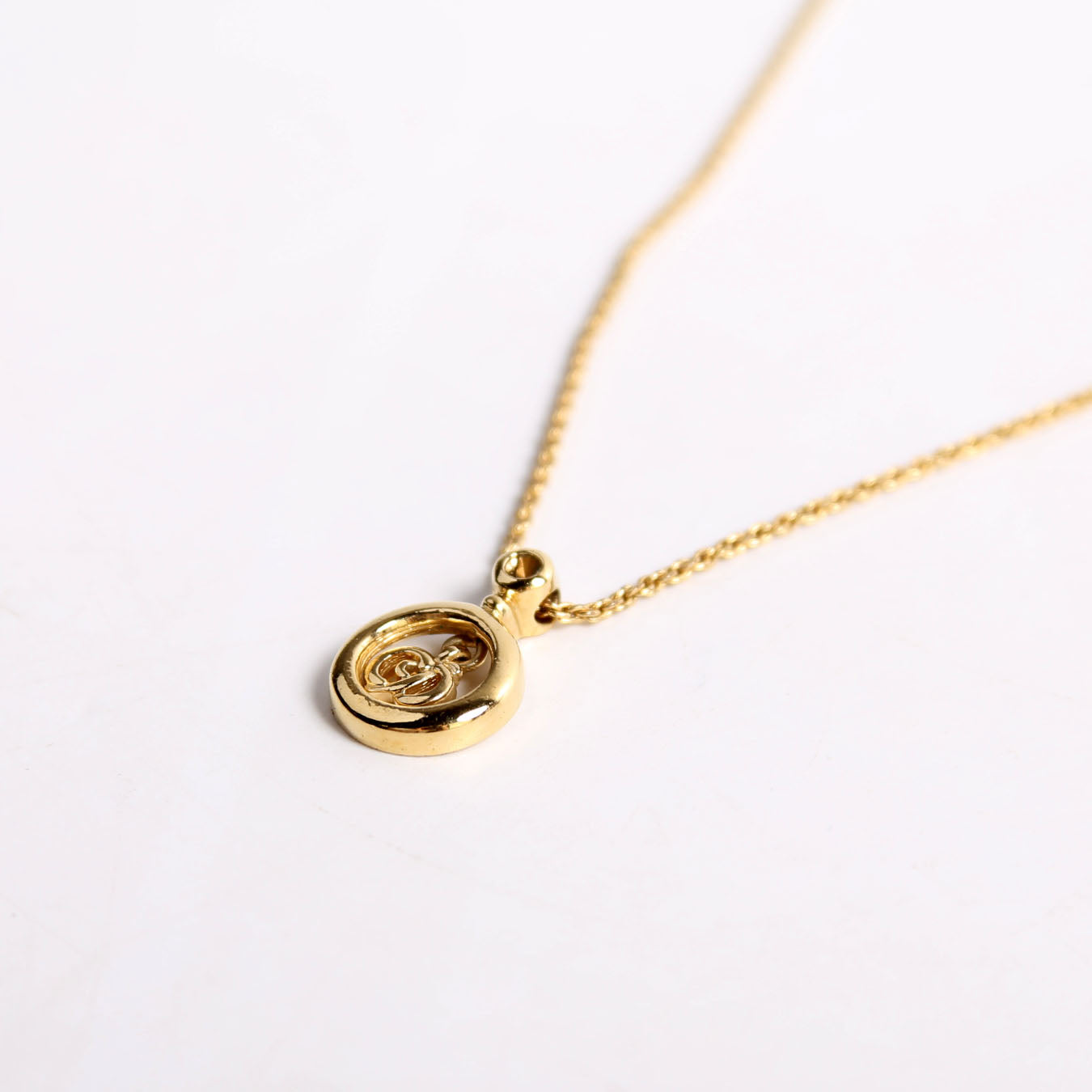 Dior Vintage Circle CD Pendant Necklace Gold