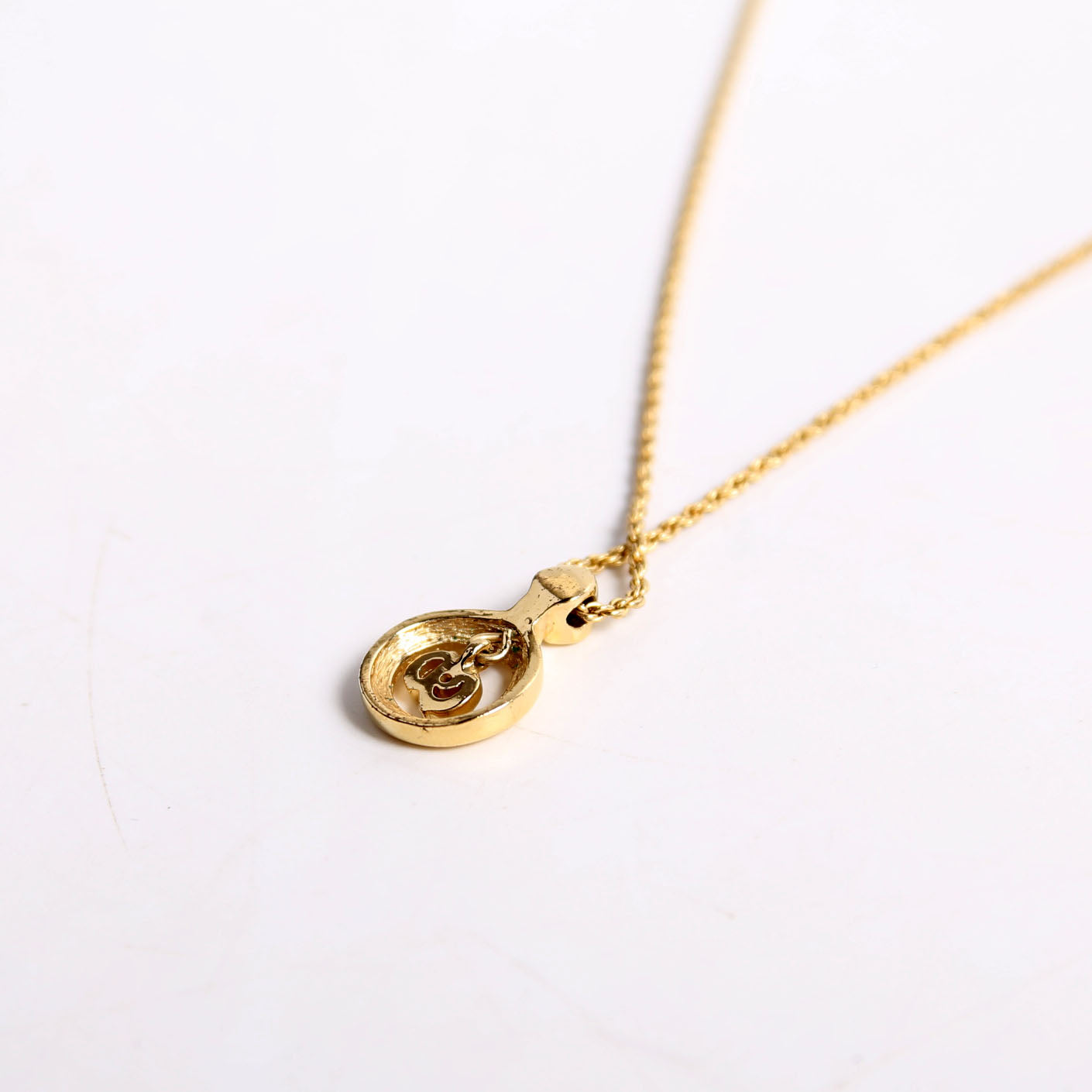 Dior Vintage Circle CD Pendant Necklace Gold
