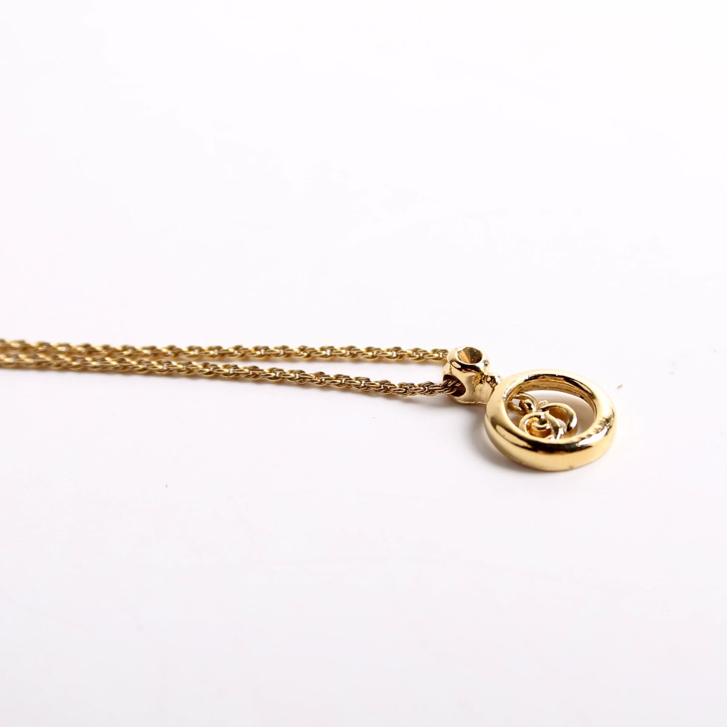 Dior Vintage Circle CD Pendant Necklace Gold