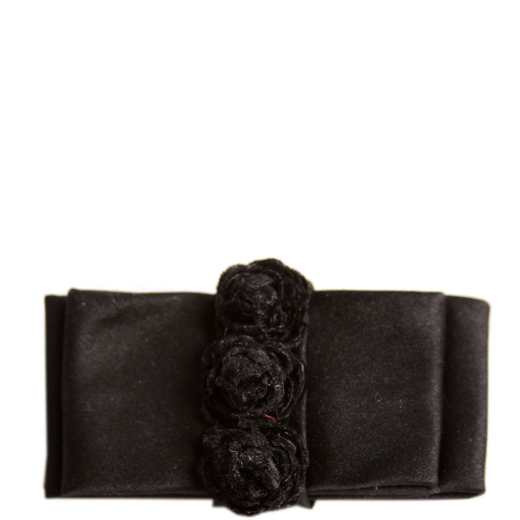 Satin Flower Bow Brooch Black