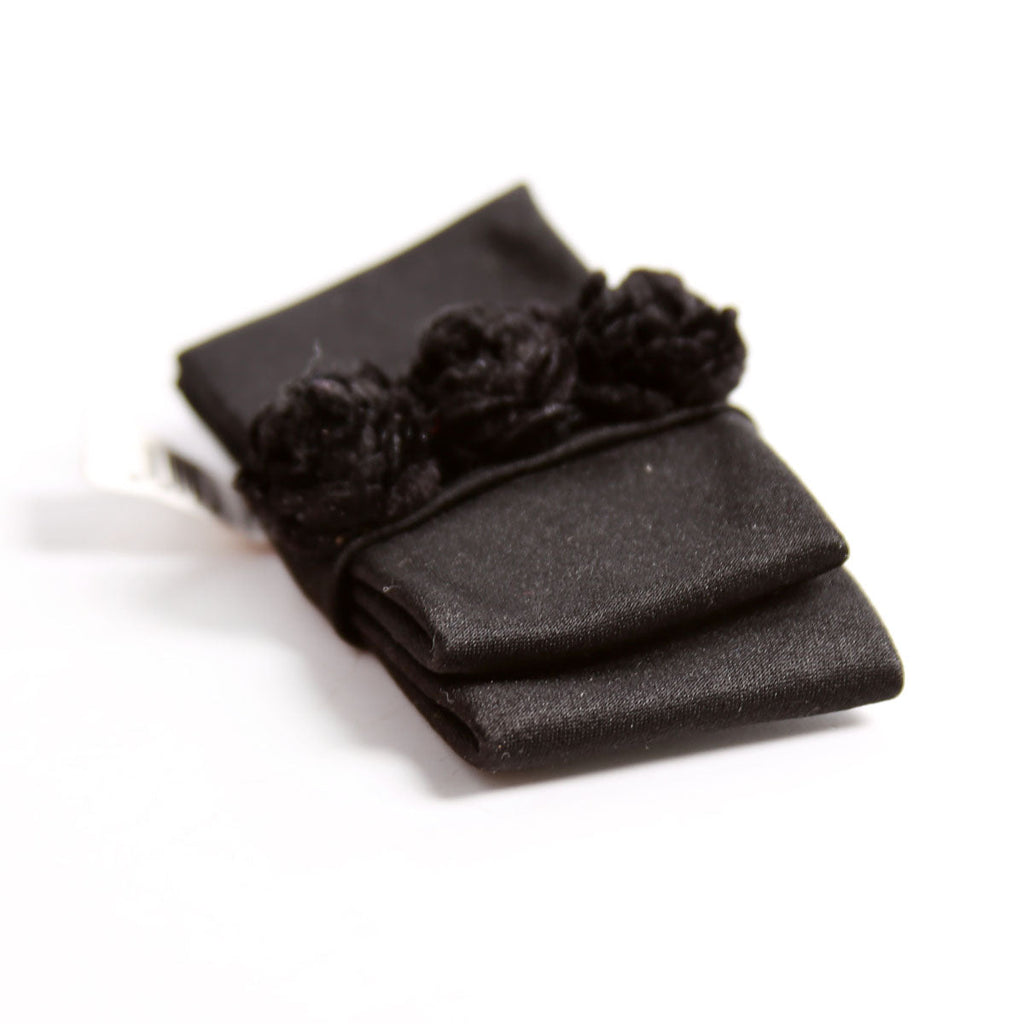 Satin Flower Bow Brooch Black