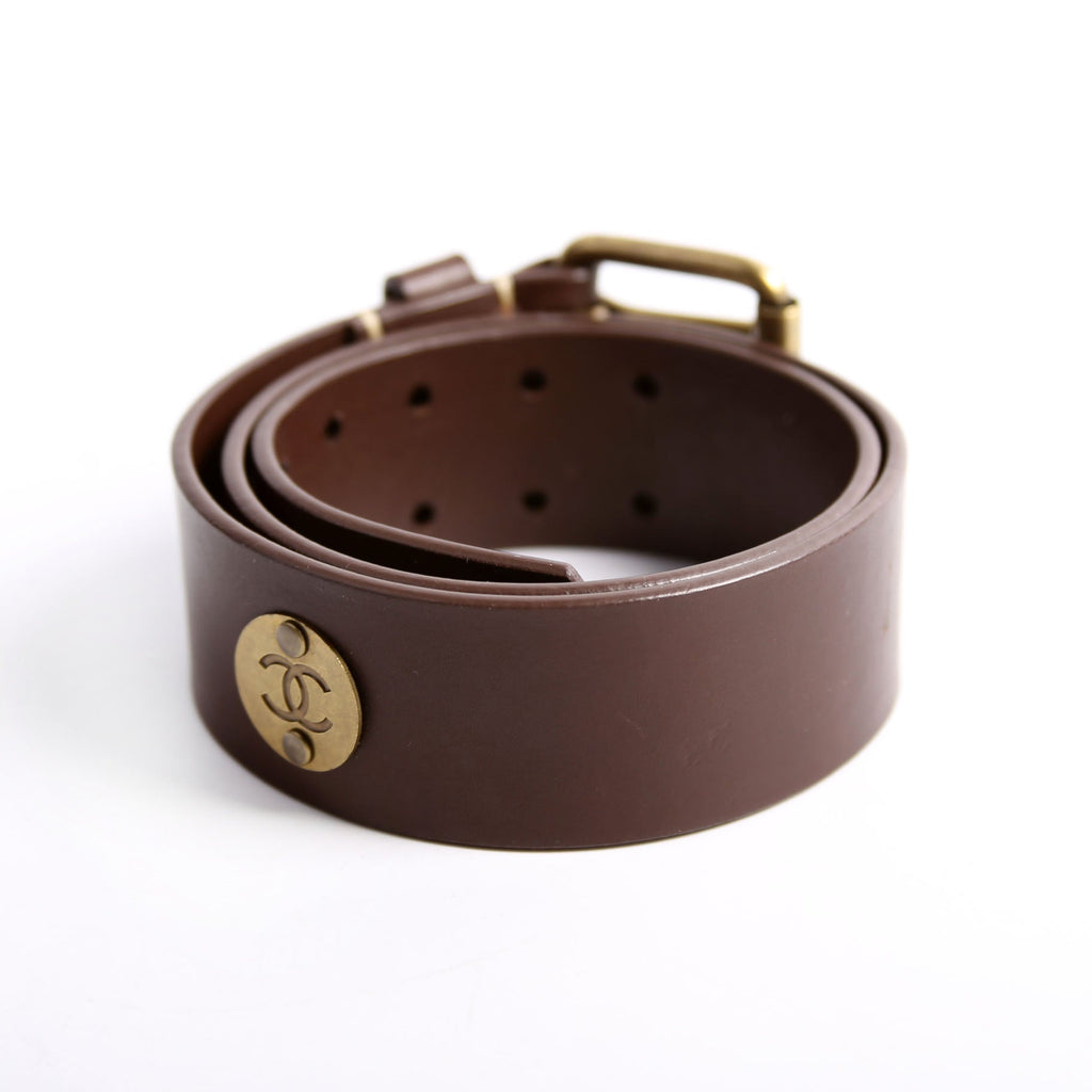 Square Buckle CC Logo Leather Belt Size 70/28 Brown