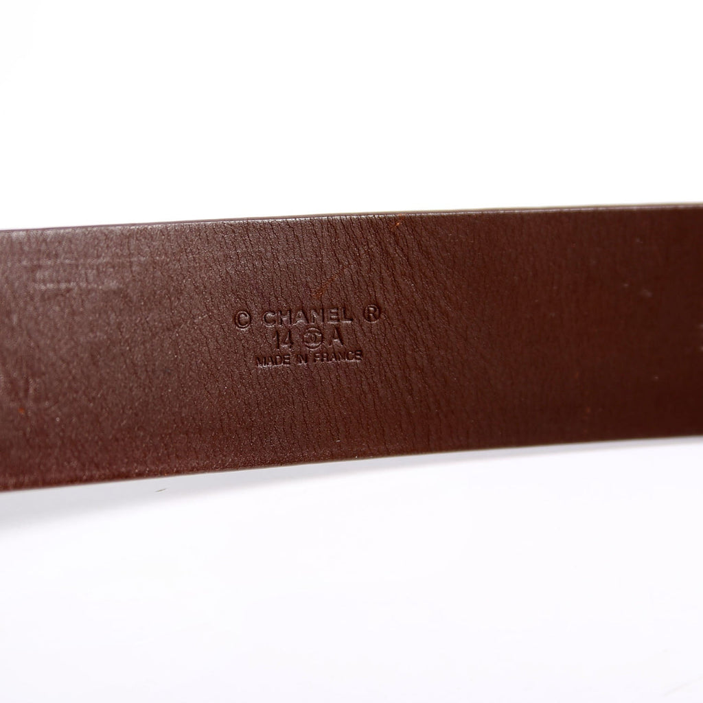 Square Buckle CC Logo Leather Belt Size 70/28 Brown