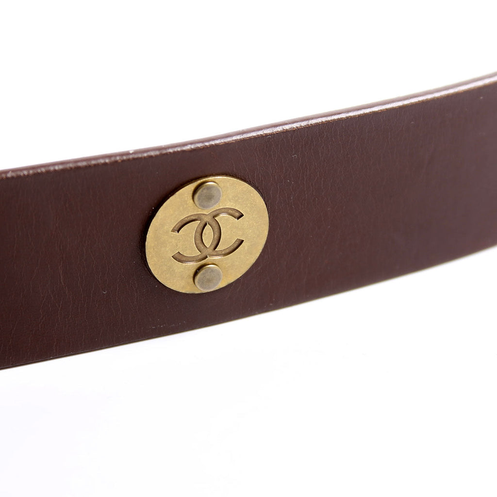 Square Buckle CC Logo Leather Belt Size 70/28 Brown