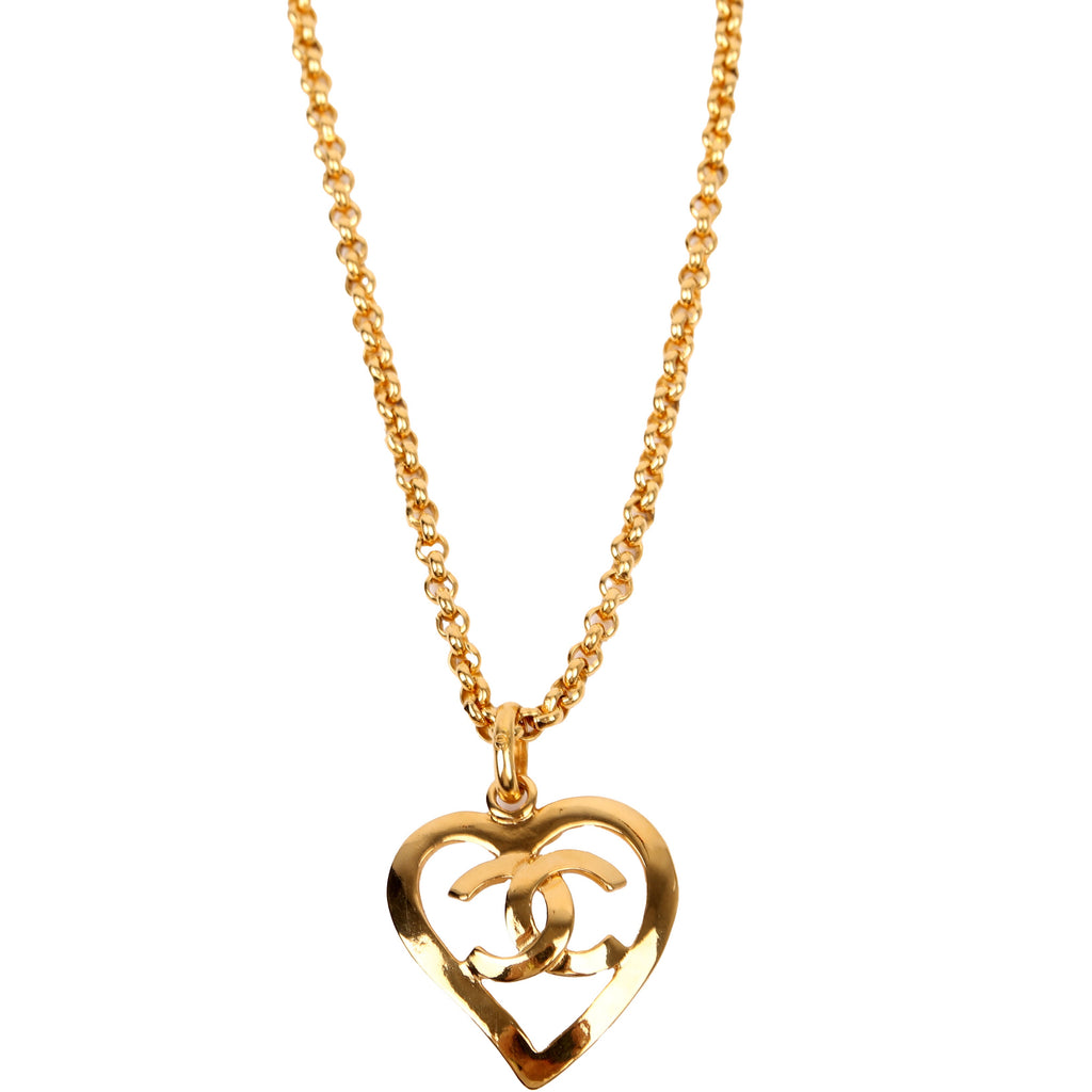 CC Heart Pendant Vintage Necklace Gold