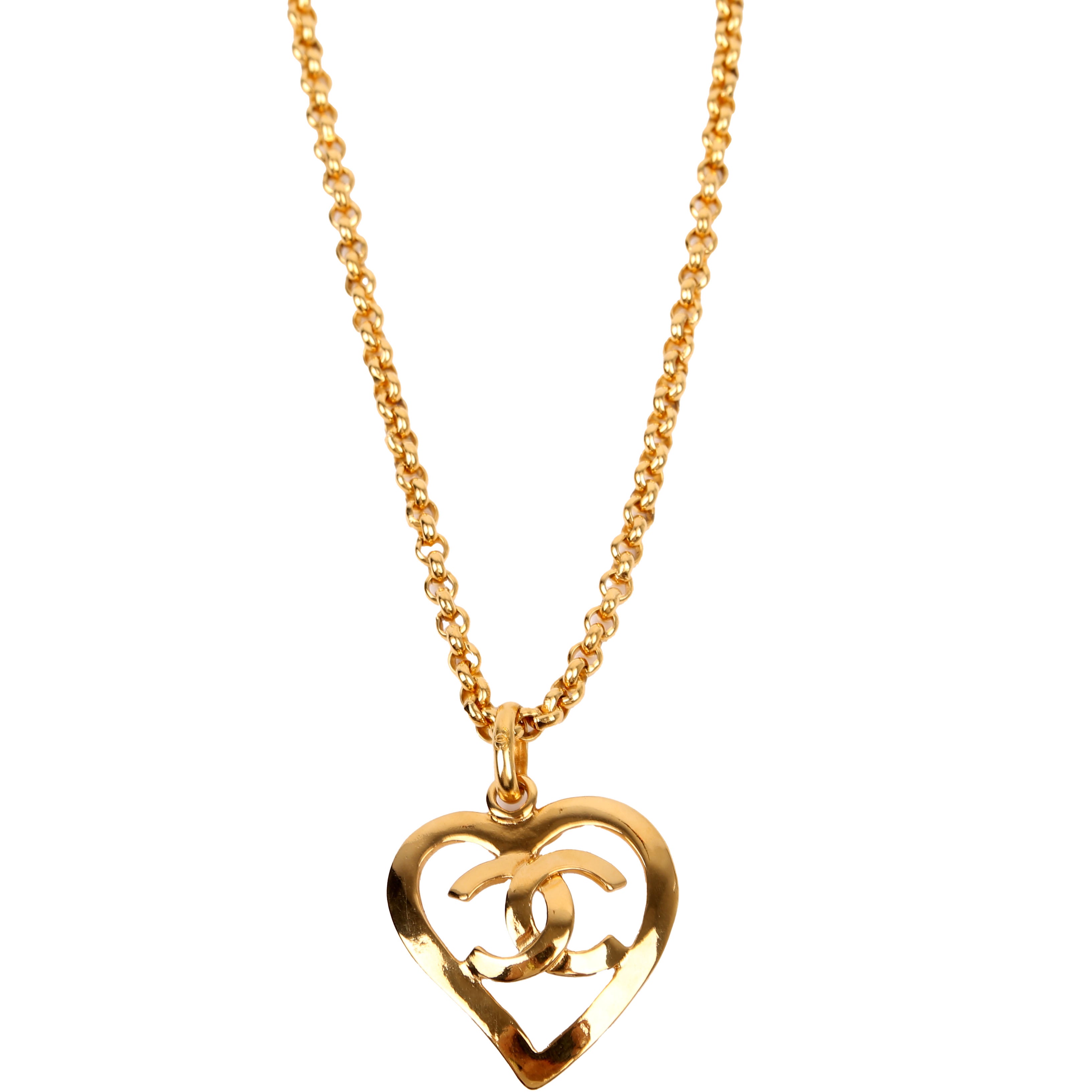 CC Heart Pendant Vintage Necklace Gold
