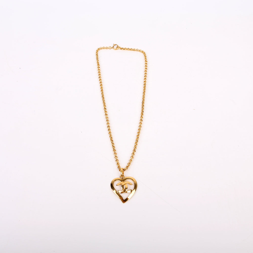 CC Heart Pendant Vintage Necklace Gold