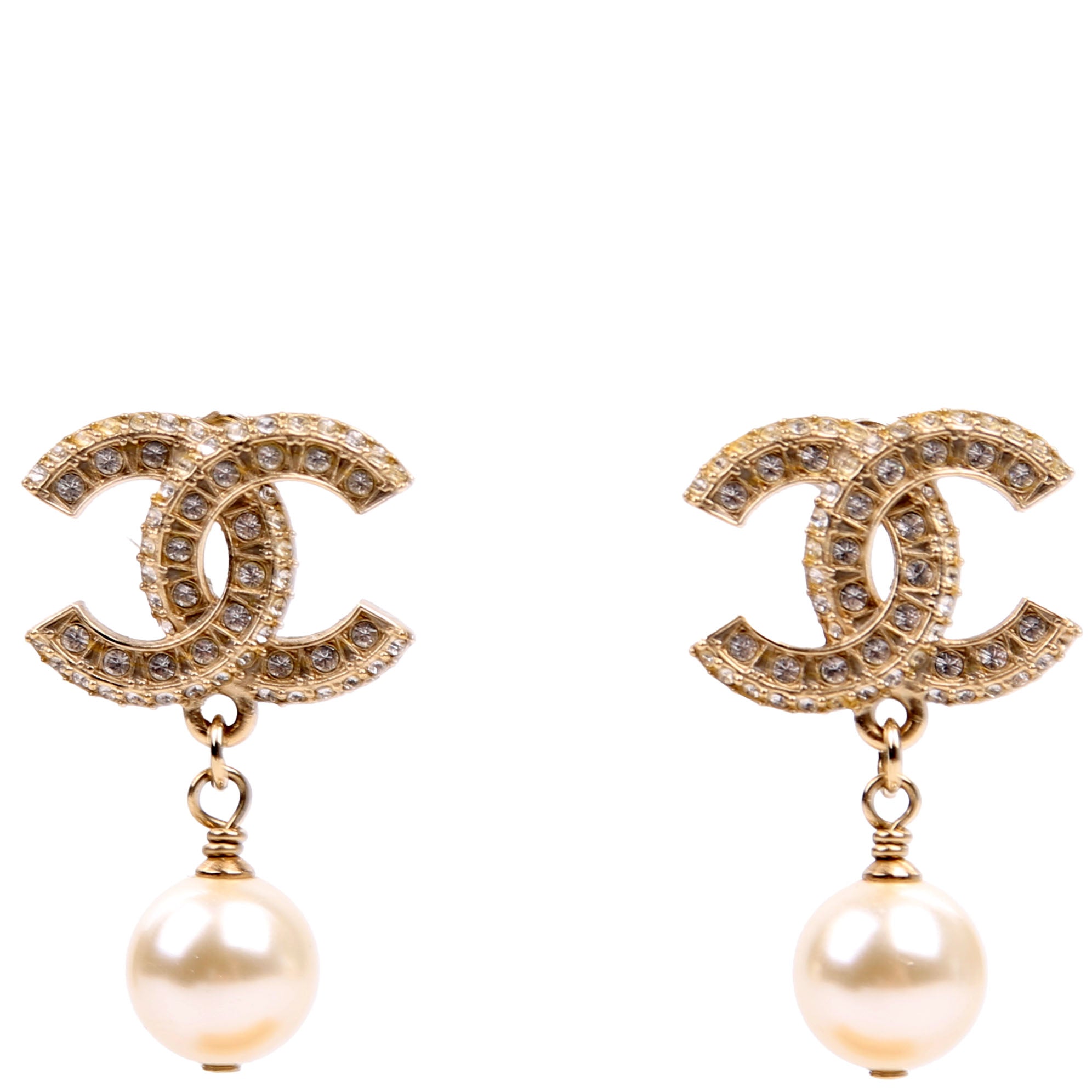 CC Crystal Pearl Drop Earrings Gold/Pearl