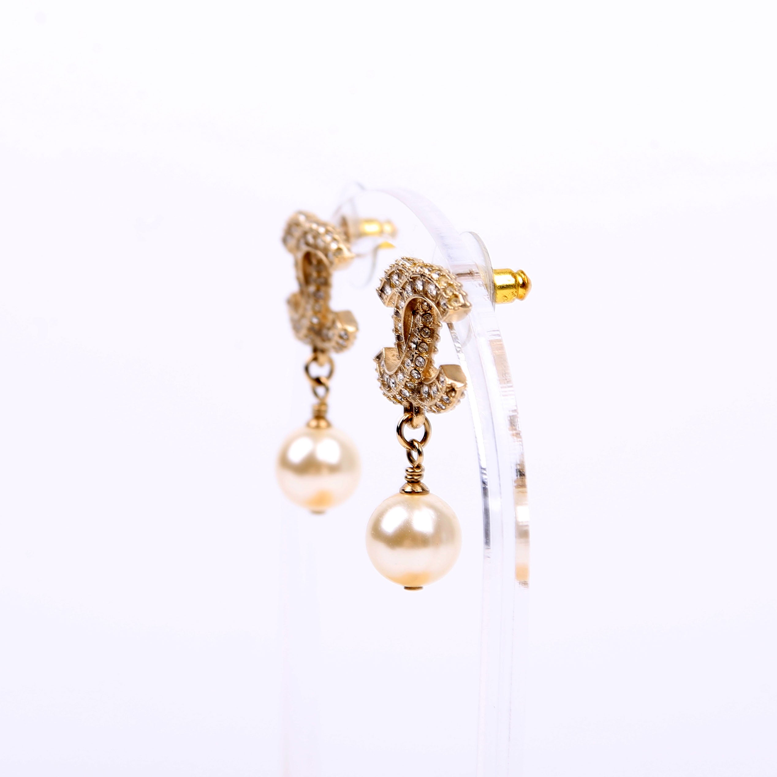 CC Crystal Pearl Drop Earrings Gold/Pearl