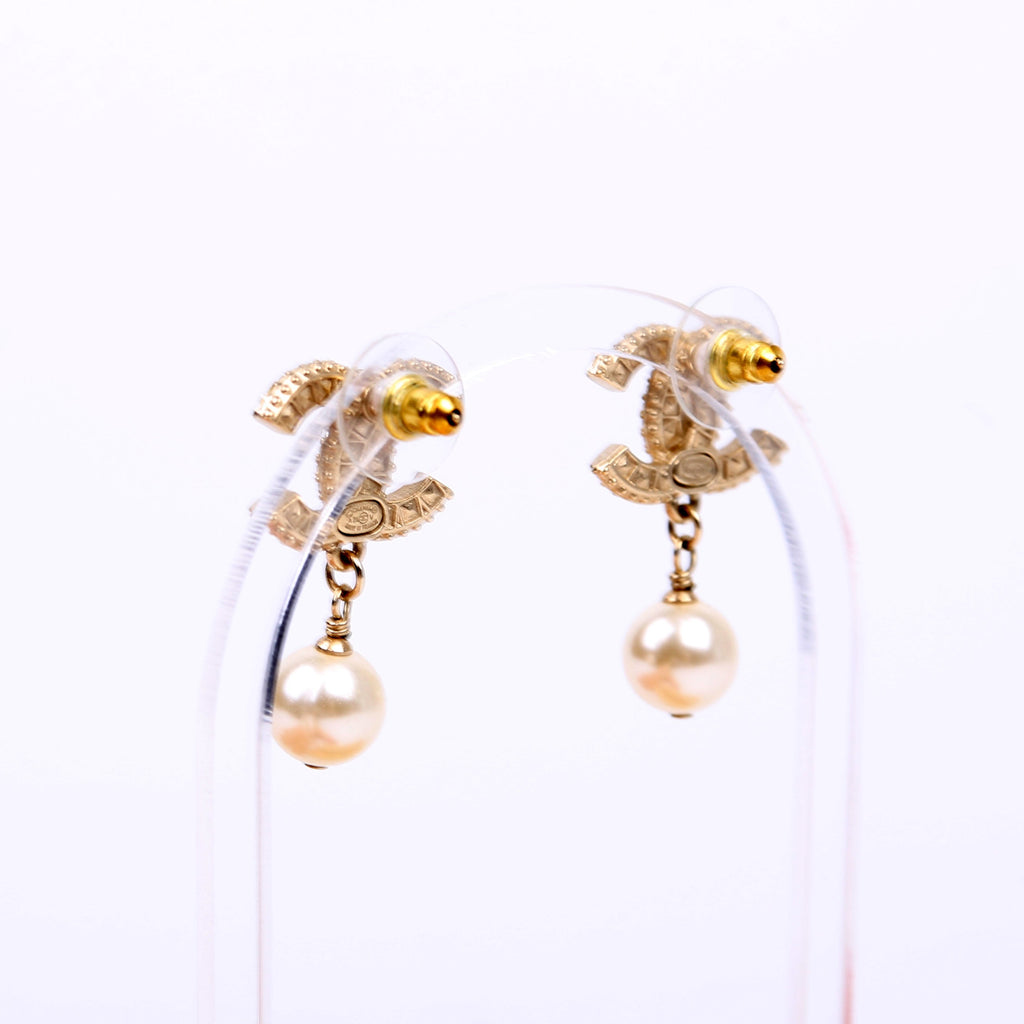 CC Crystal Pearl Drop Earrings Gold/Pearl