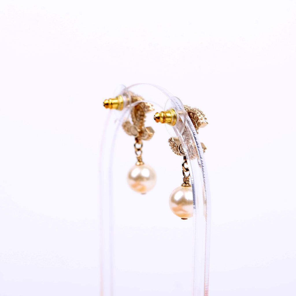CC Crystal Pearl Drop Earrings Gold/Pearl