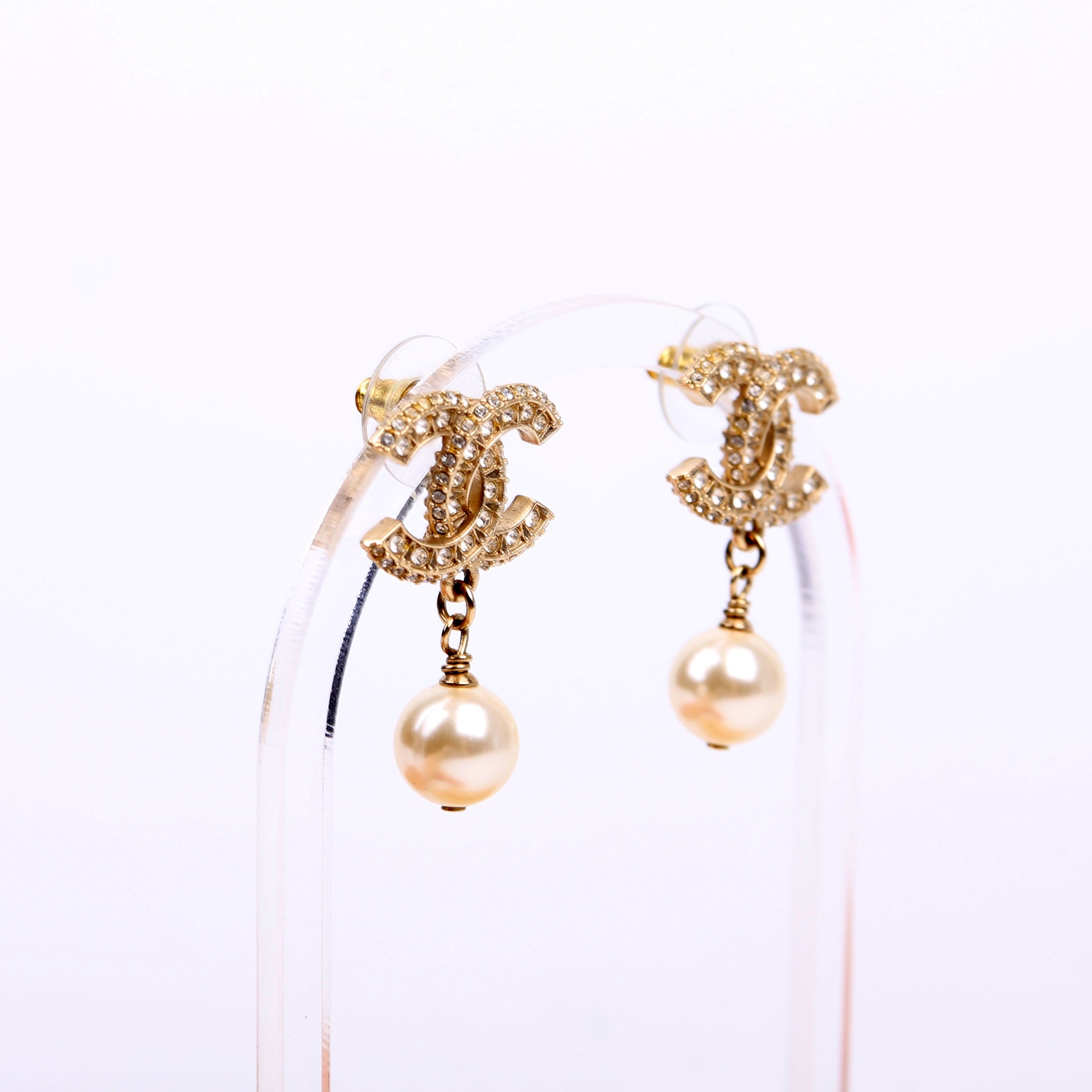 CC Crystal Pearl Drop Earrings Gold/Pearl