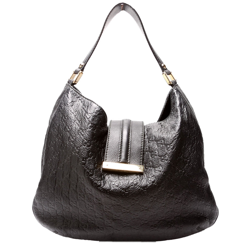 233604 GG Leather Large Hobo Black
