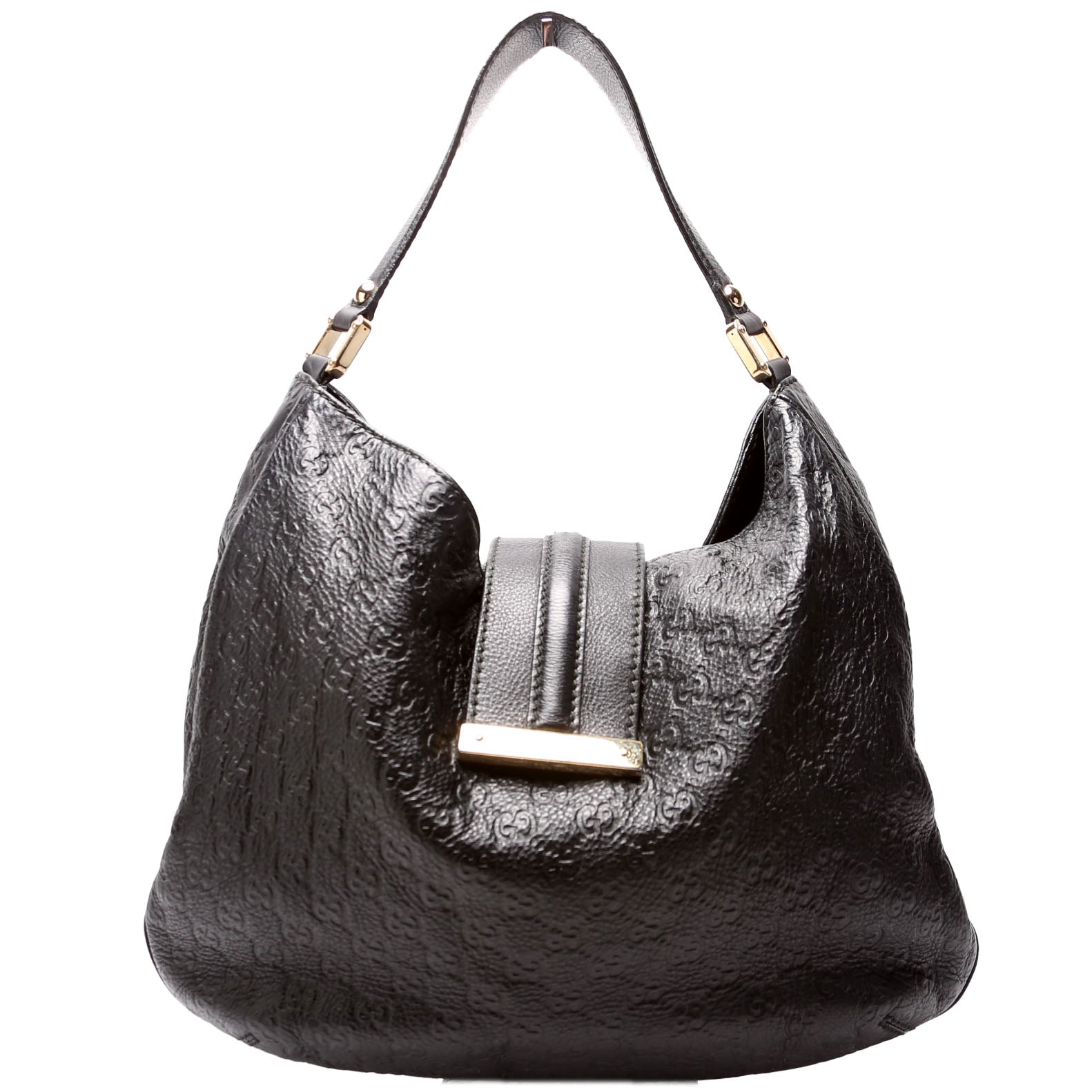 233604 GG Leather Large Hobo Black
