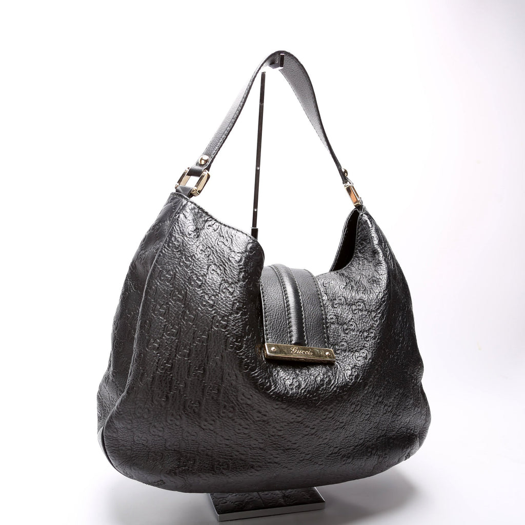 233604 GG Leather Large Hobo Black