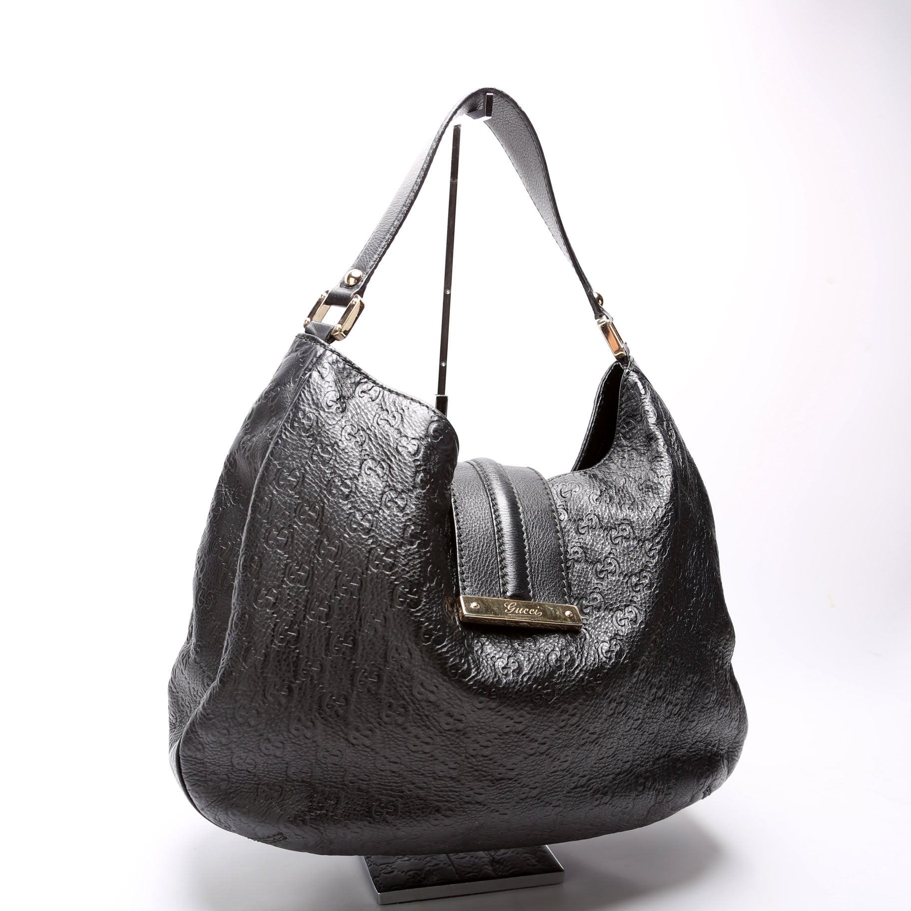 233604 GG Leather Large Hobo Black