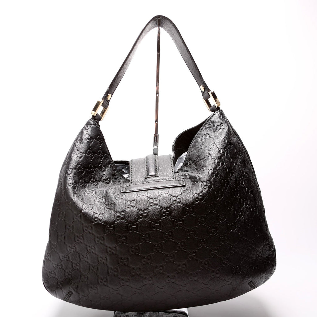 233604 GG Leather Large Hobo Black