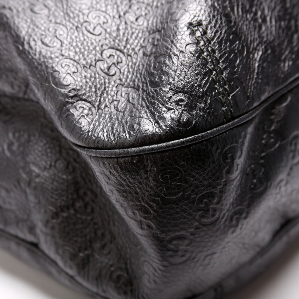 233604 GG Leather Large Hobo Black