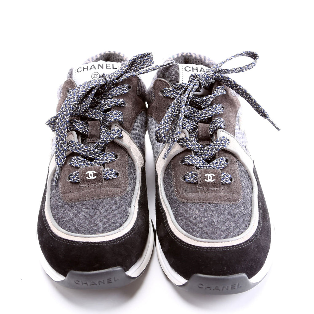 Tweed/Suede CC Trainers Size 38.5 Black/Gray/White