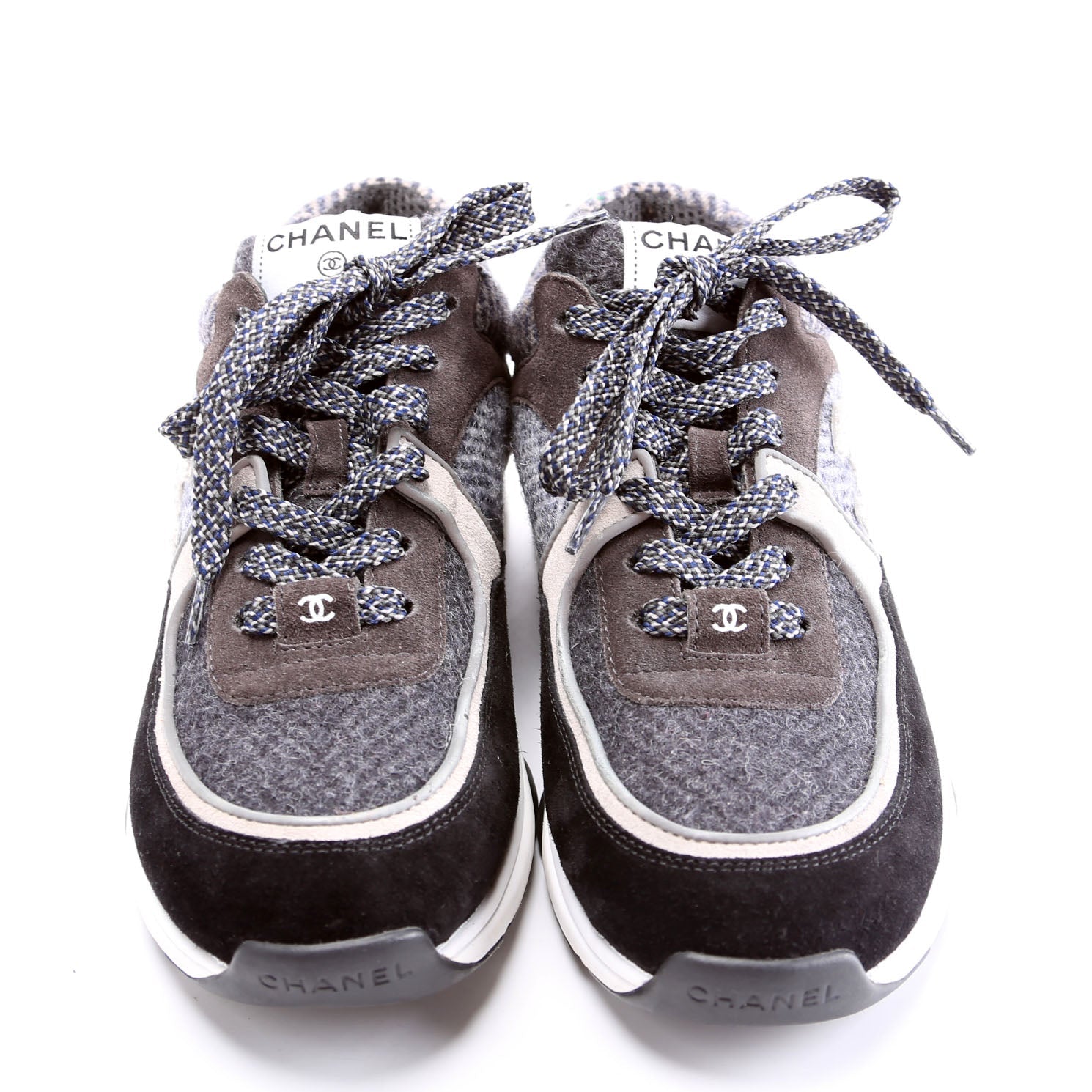 Tweed/Suede CC Trainers Size 38.5 Black/Gray/White