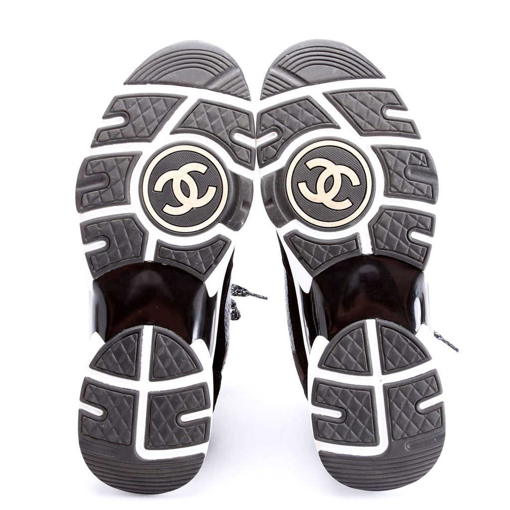 Tweed/Suede CC Trainers Size 38.5 Black/Gray/White