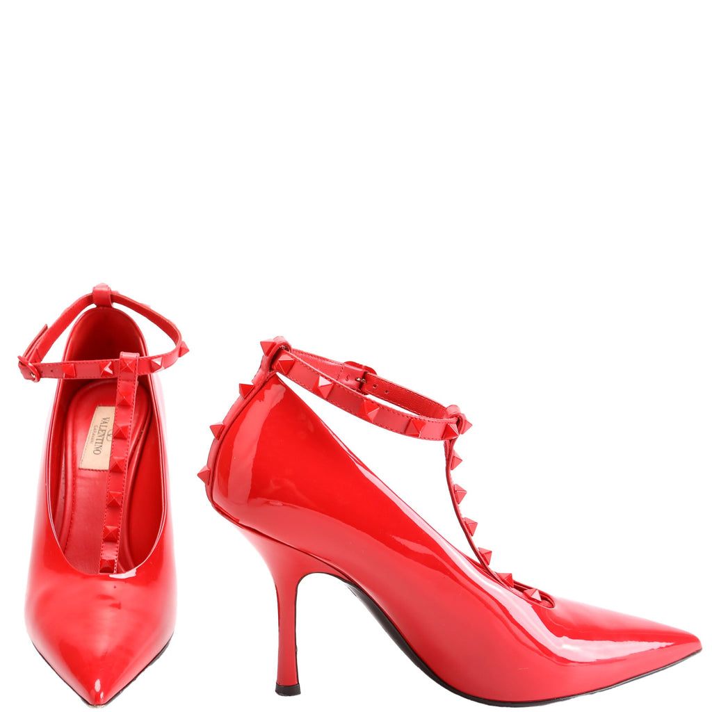 Rockstud Ankle Stap Pumps Size 39.5 Red