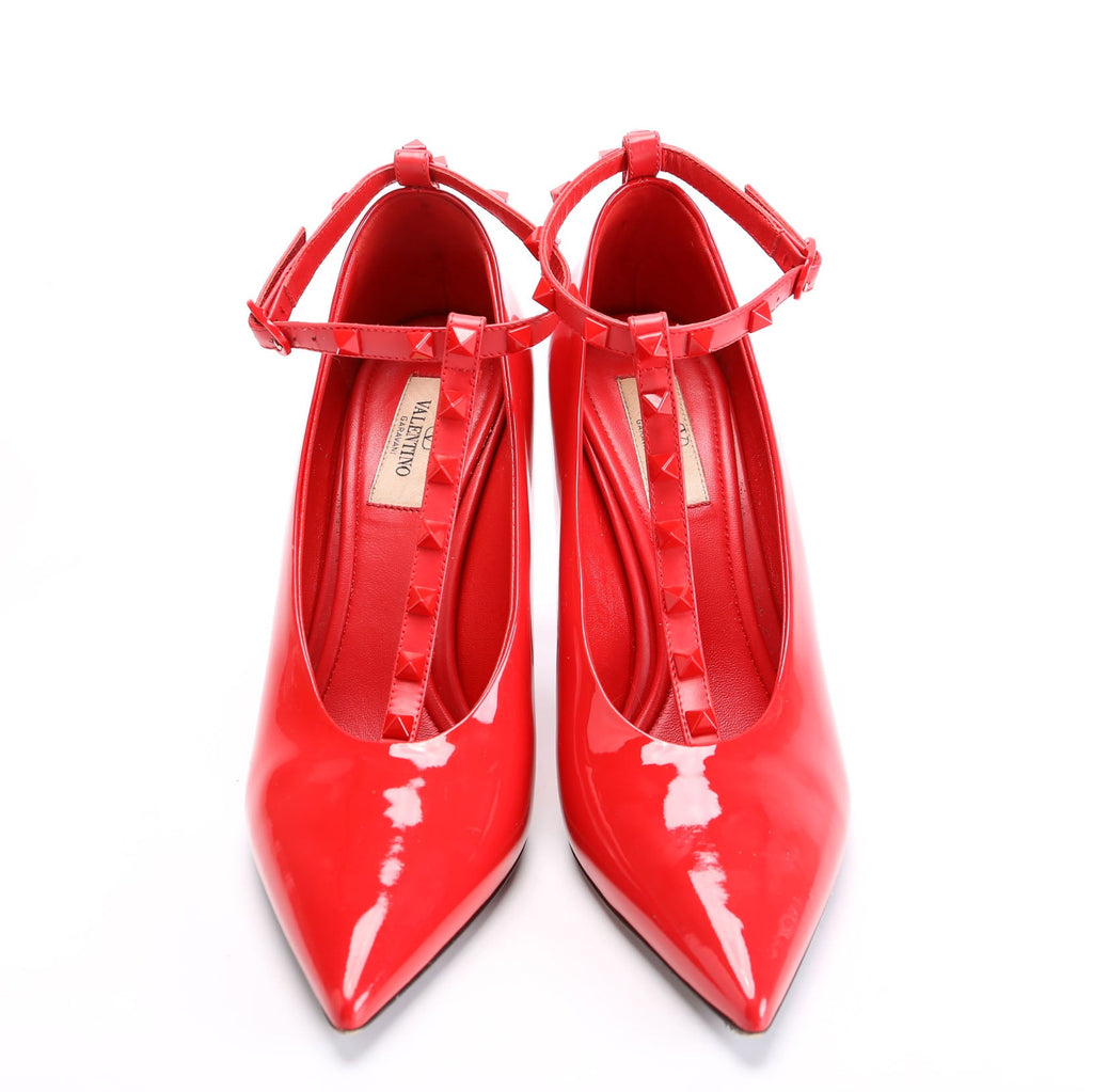 Rockstud Ankle Stap Pumps Size 39.5 Red