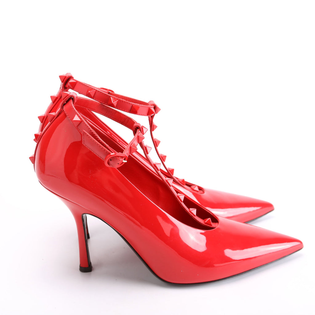 Rockstud Ankle Stap Pumps Size 39.5 Red