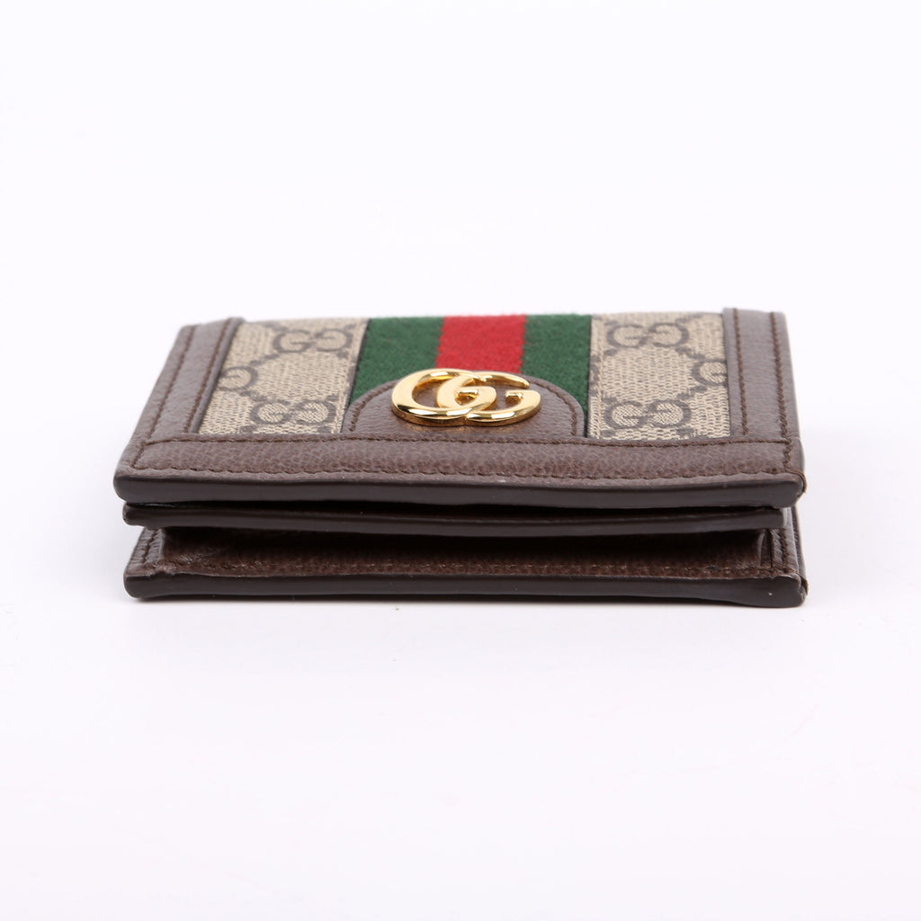 523155 Ophidia GG Card Case Wallet Brown