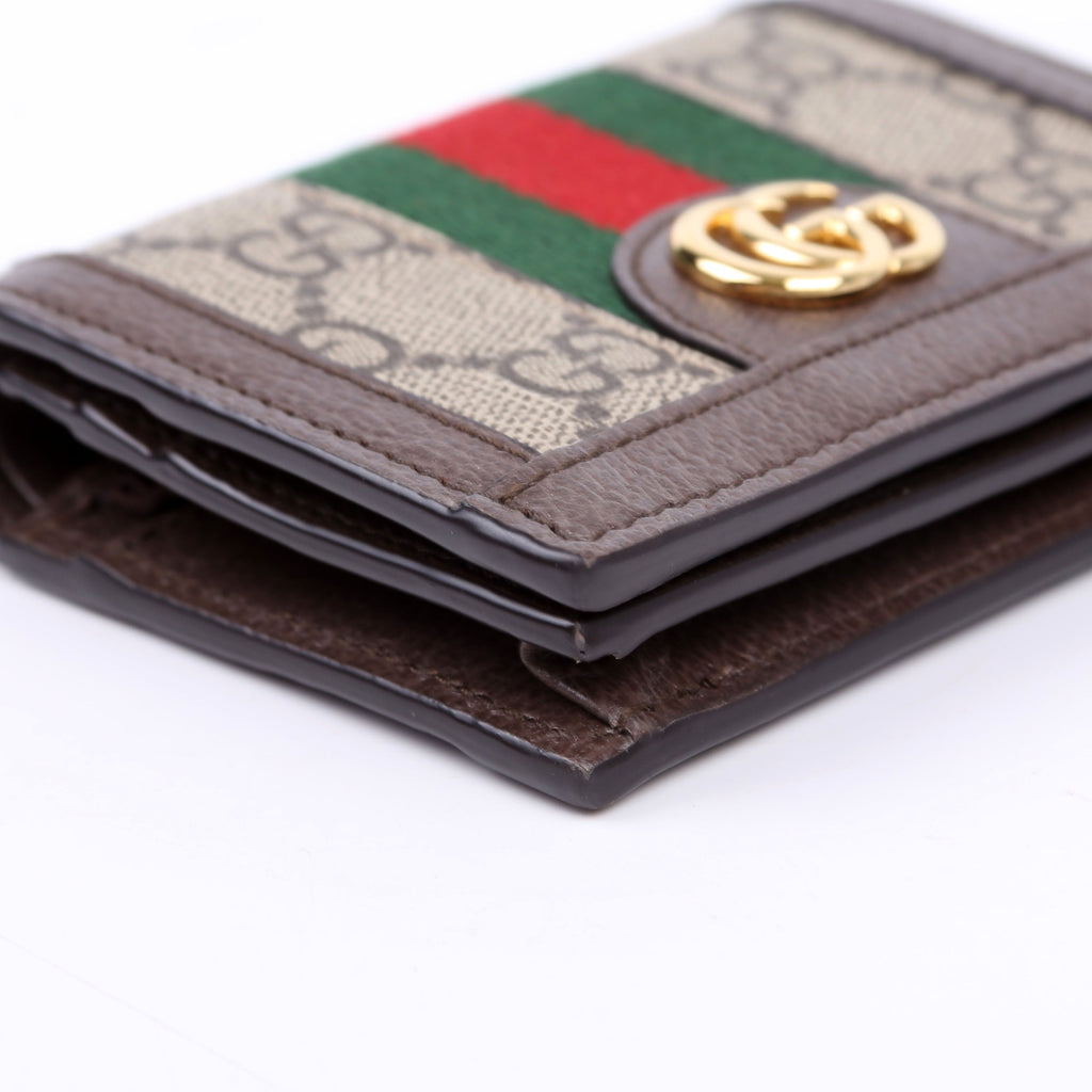 523155 Ophidia GG Card Case Wallet Brown