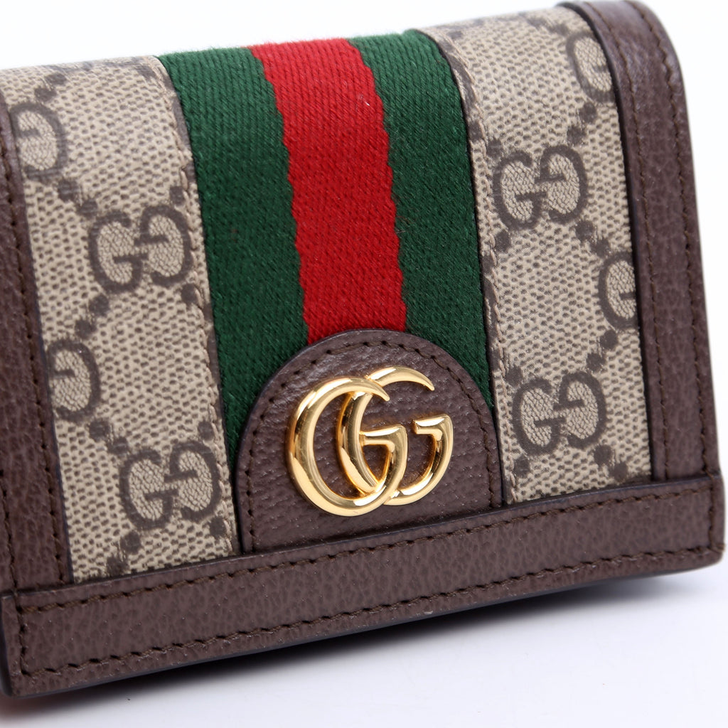 523155 Ophidia GG Card Case Wallet Brown