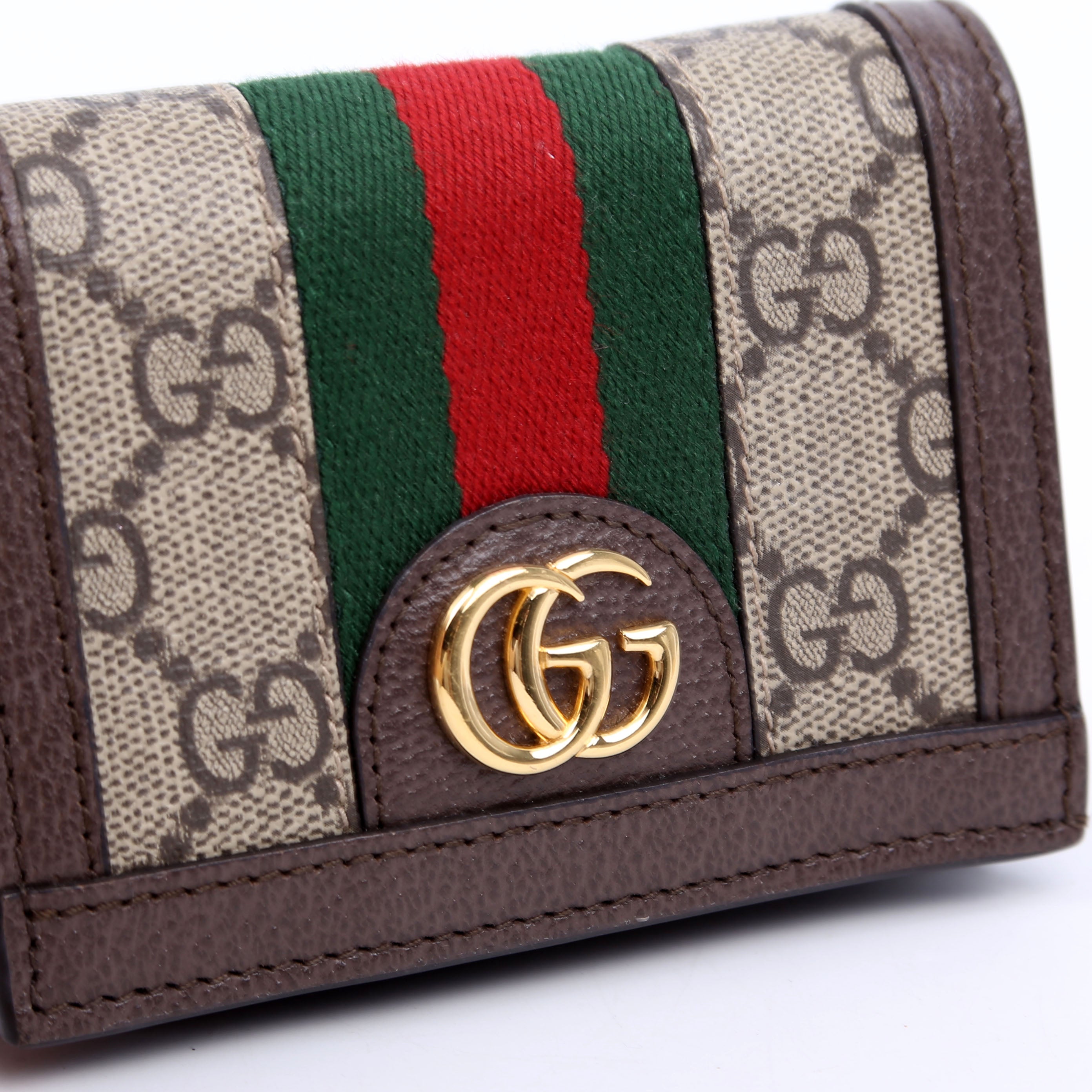 523155 Ophidia GG Card Case Wallet Brown