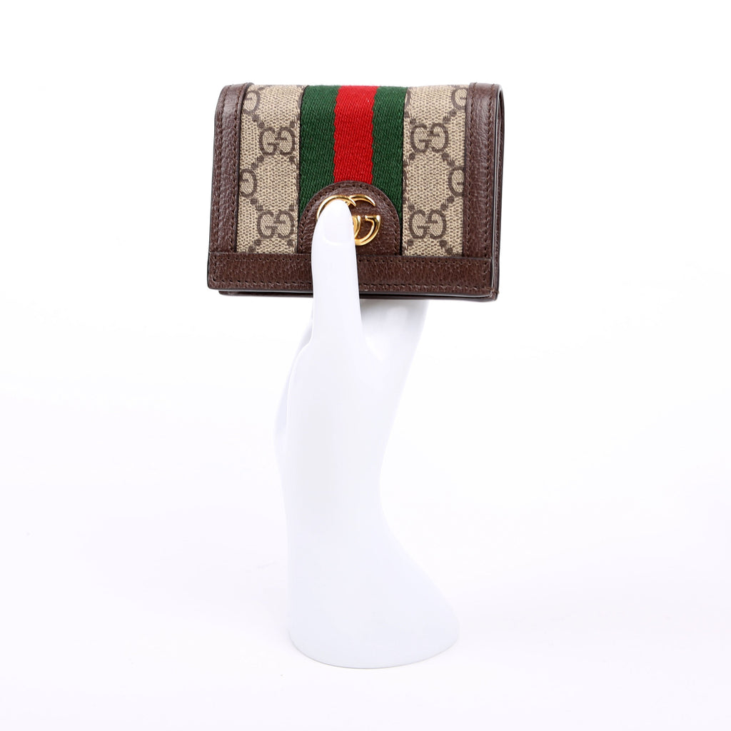 523155 Ophidia GG Card Case Wallet Brown