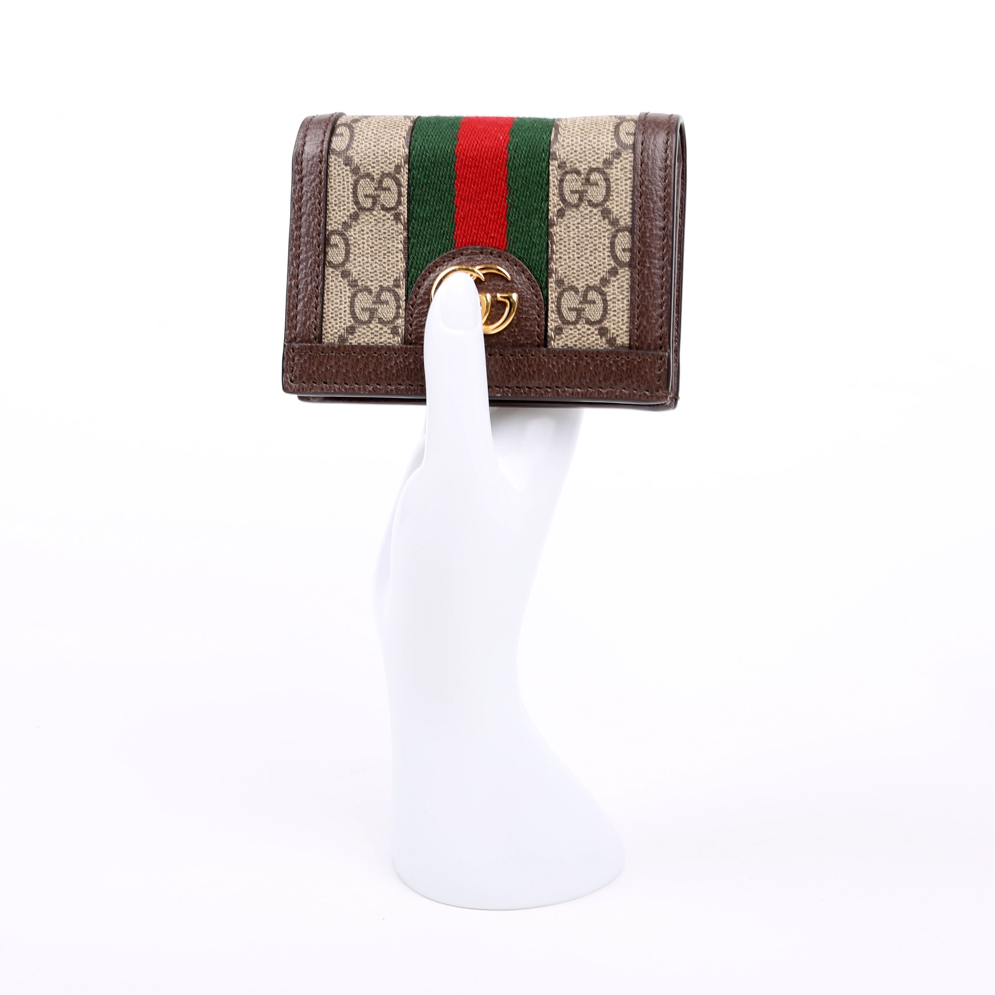 523155 Ophidia GG Card Case Wallet Brown