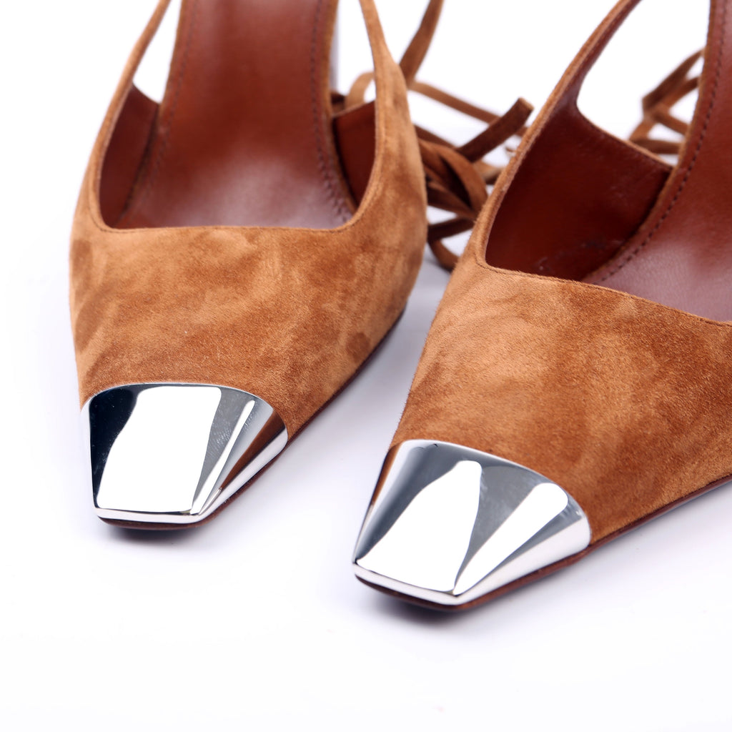 Blade 105 Slingback Suede Heels Size 38 Brown