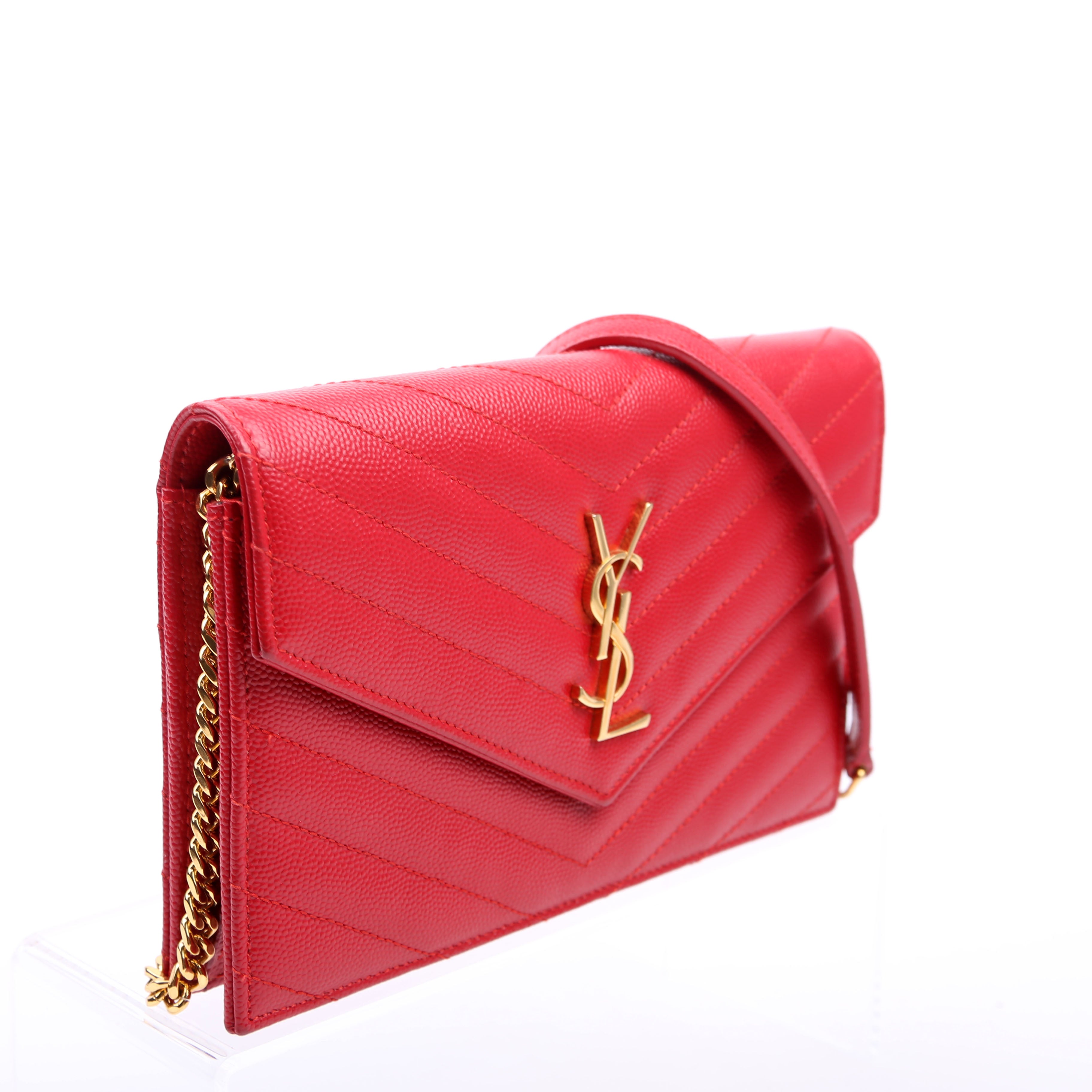 Saint Laurent Envelope Chain Wallet 393953 Red