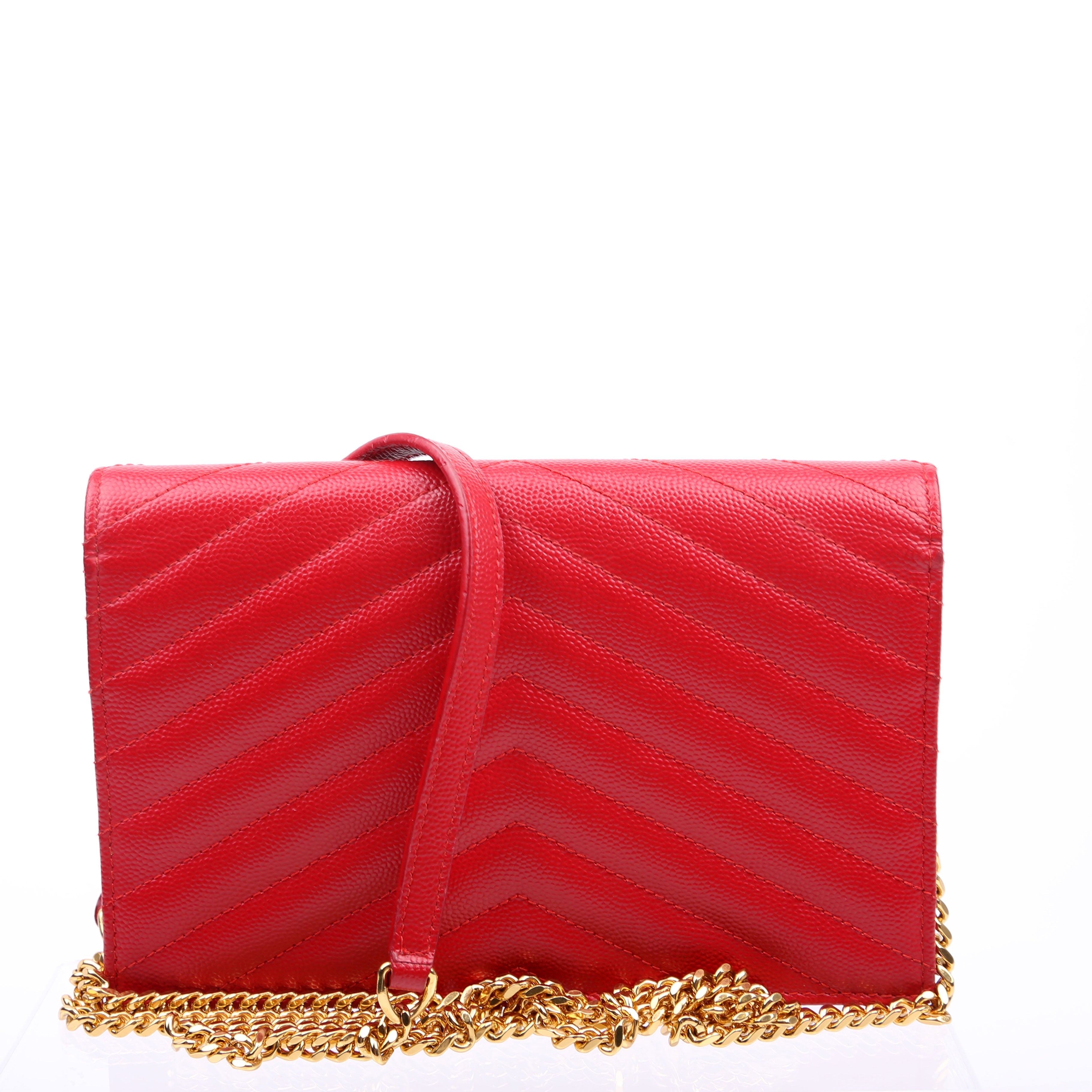 Saint Laurent Envelope Chain Wallet 393953 Red