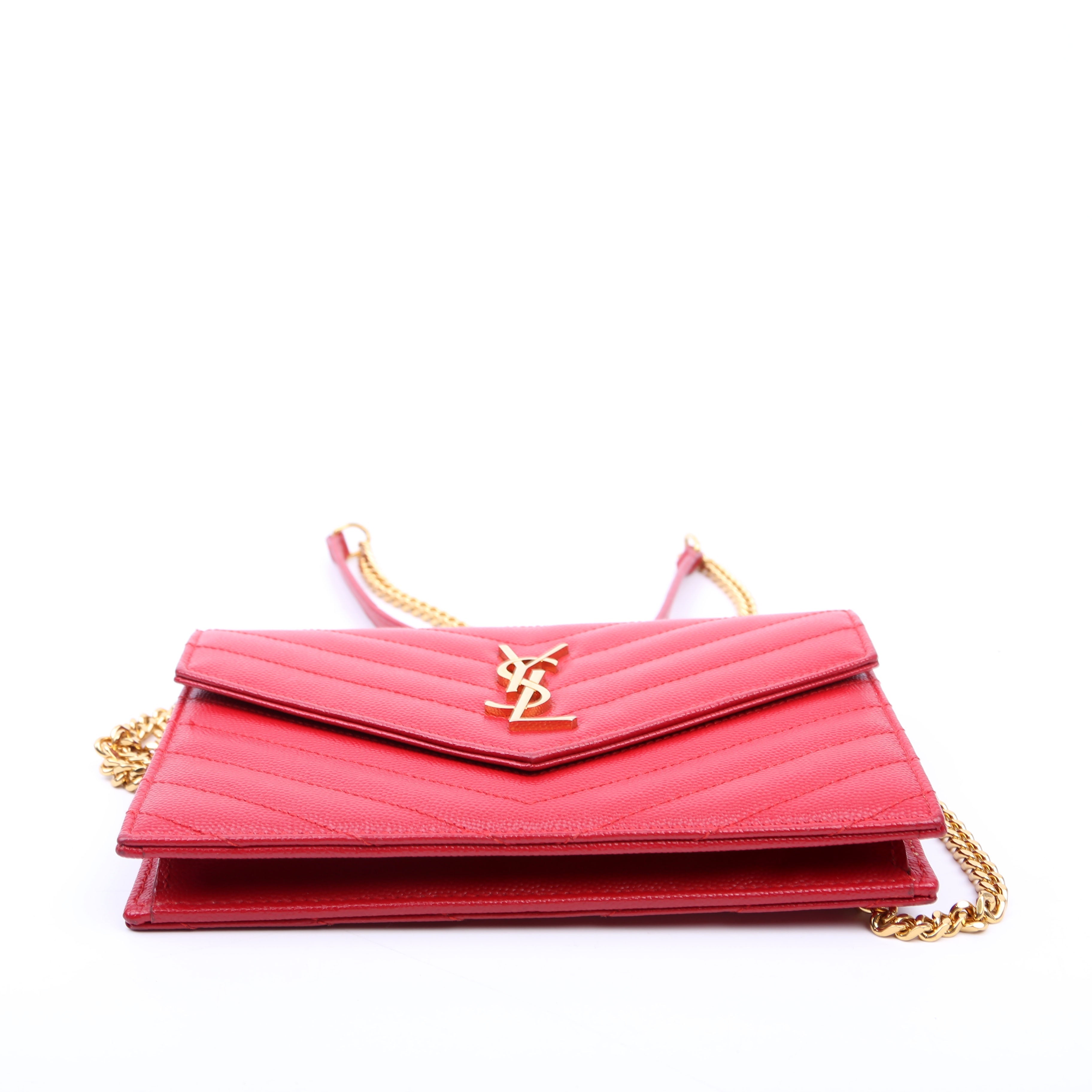 Saint Laurent Envelope Chain Wallet 393953 Red