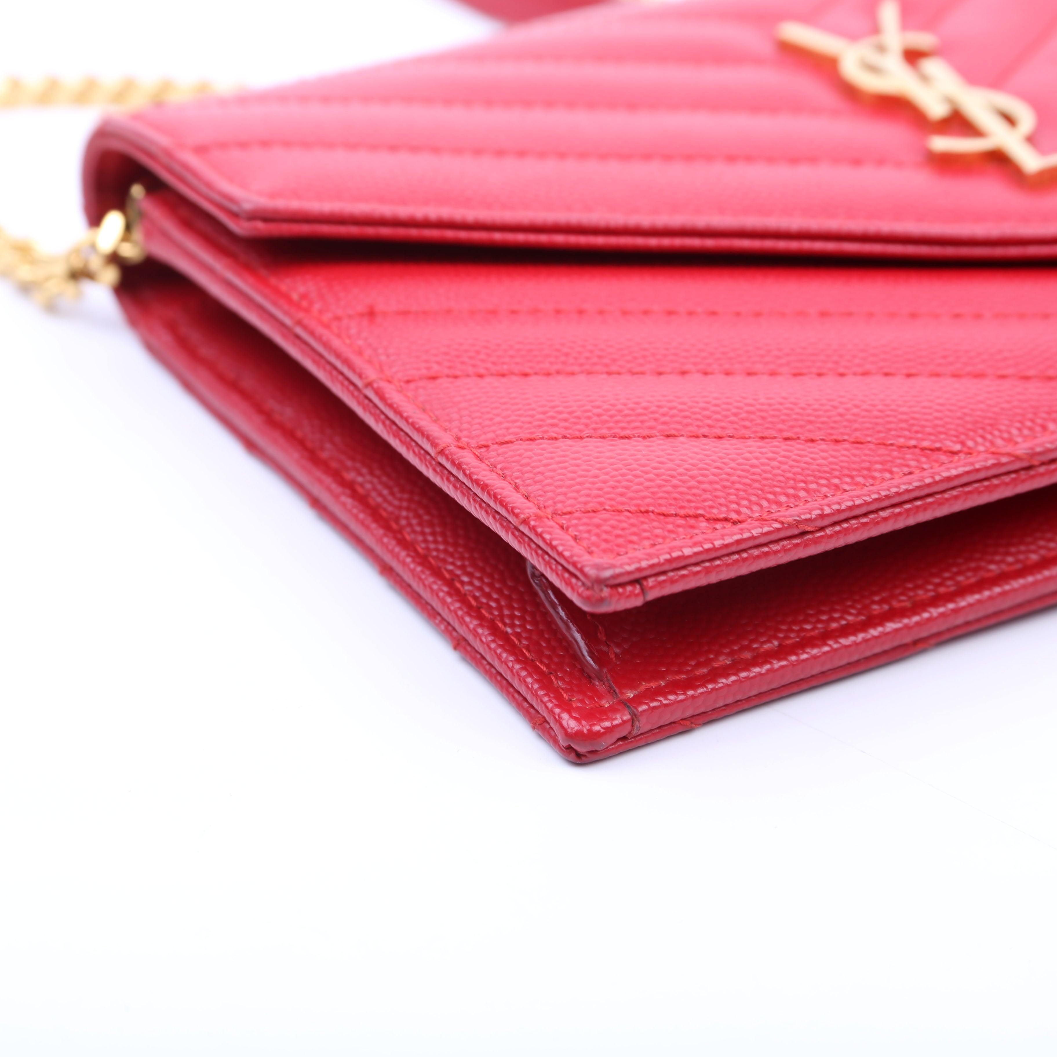 Saint Laurent Envelope Chain Wallet 393953 Red