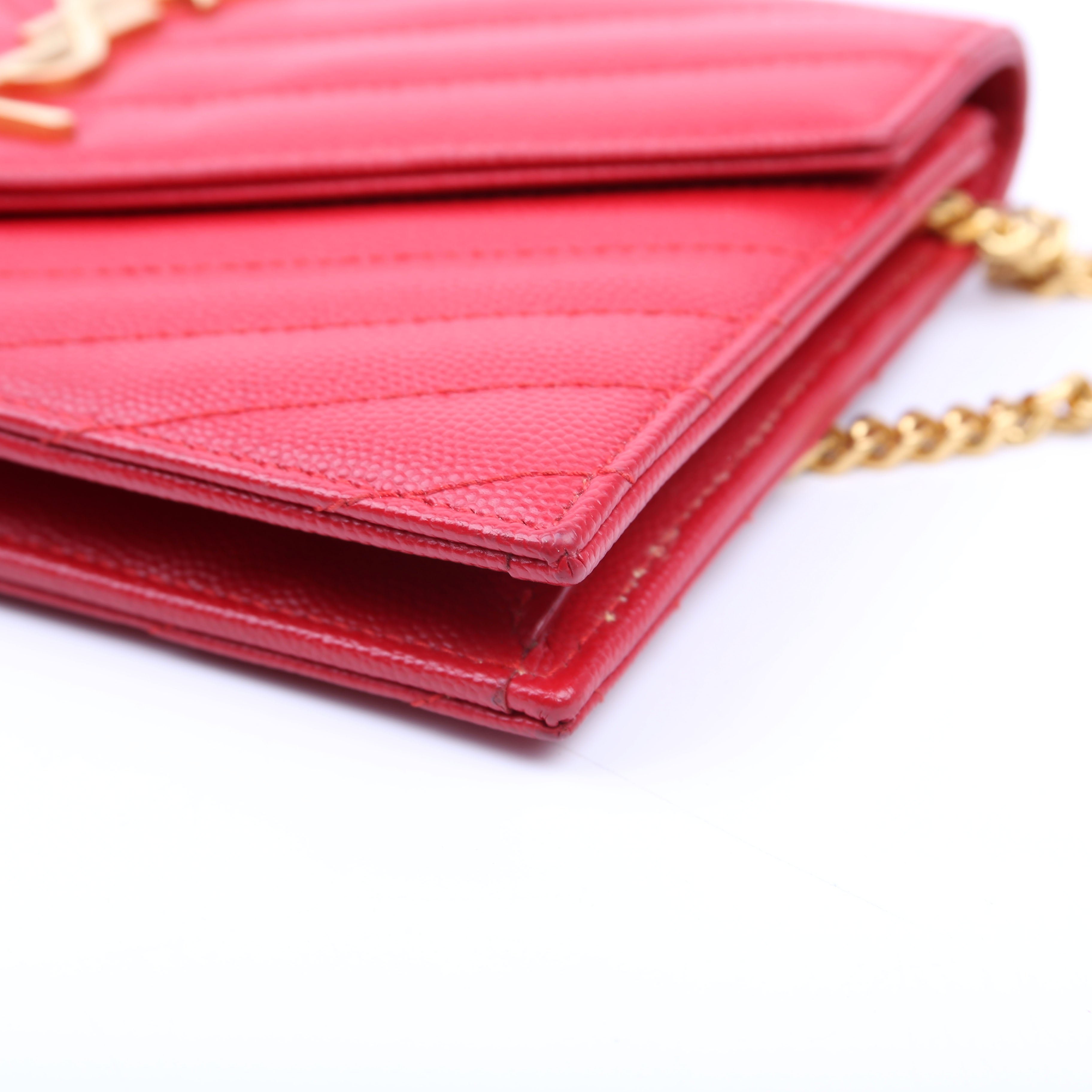 Saint Laurent Envelope Chain Wallet 393953 Red